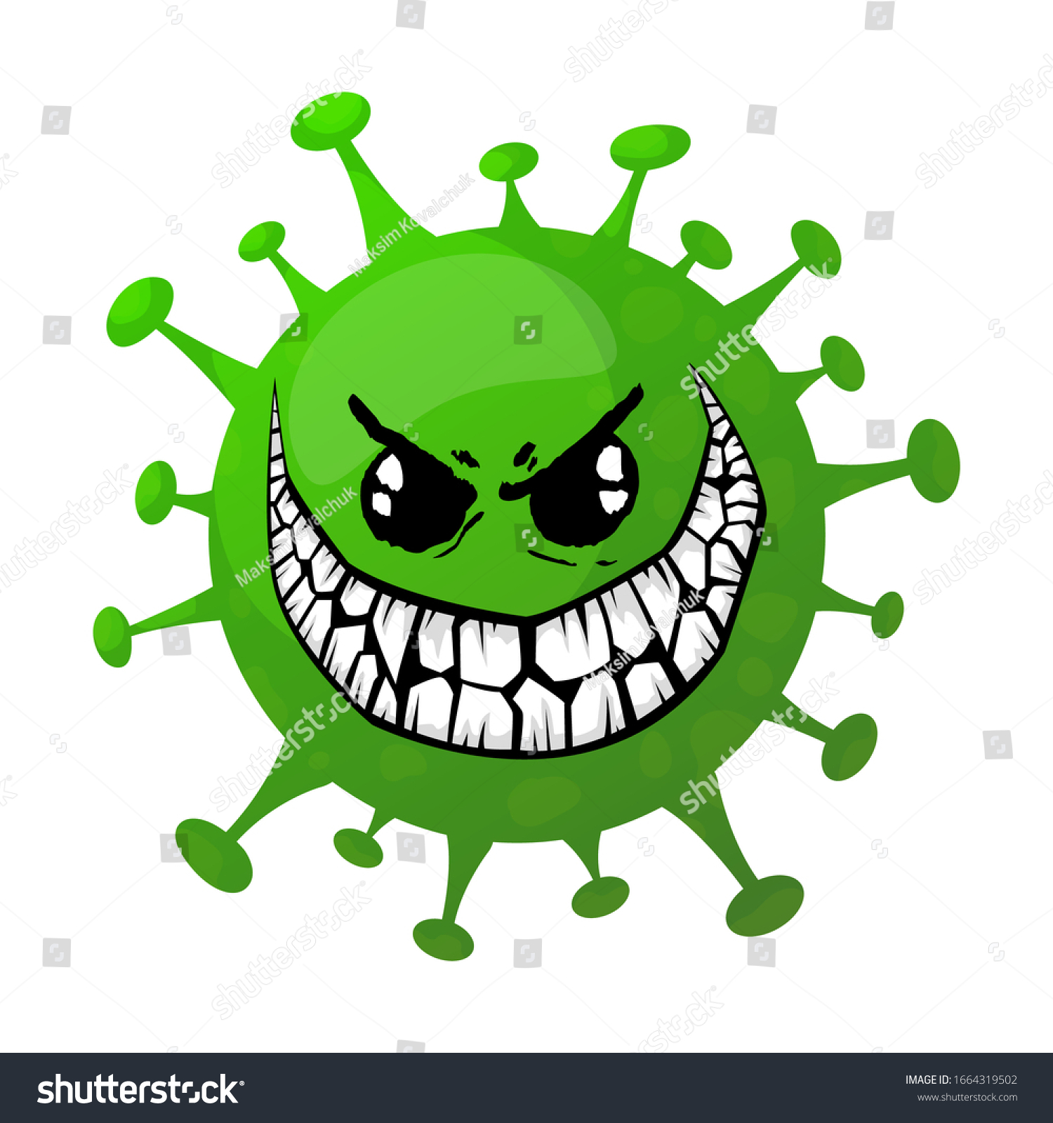 Cartoon angry coronavirus. green microbe .vector illustration.isolated on white background #1664319502