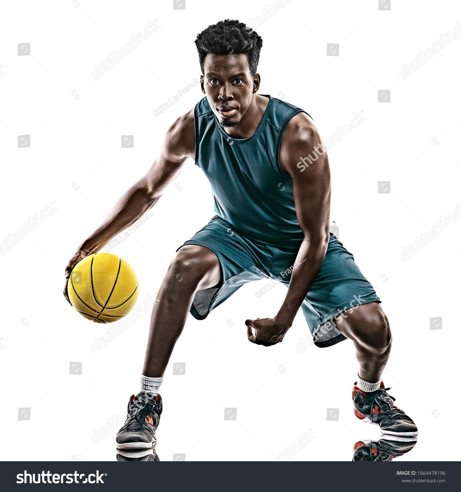 one african basketball player young man in studio isolated on white background #1664478196