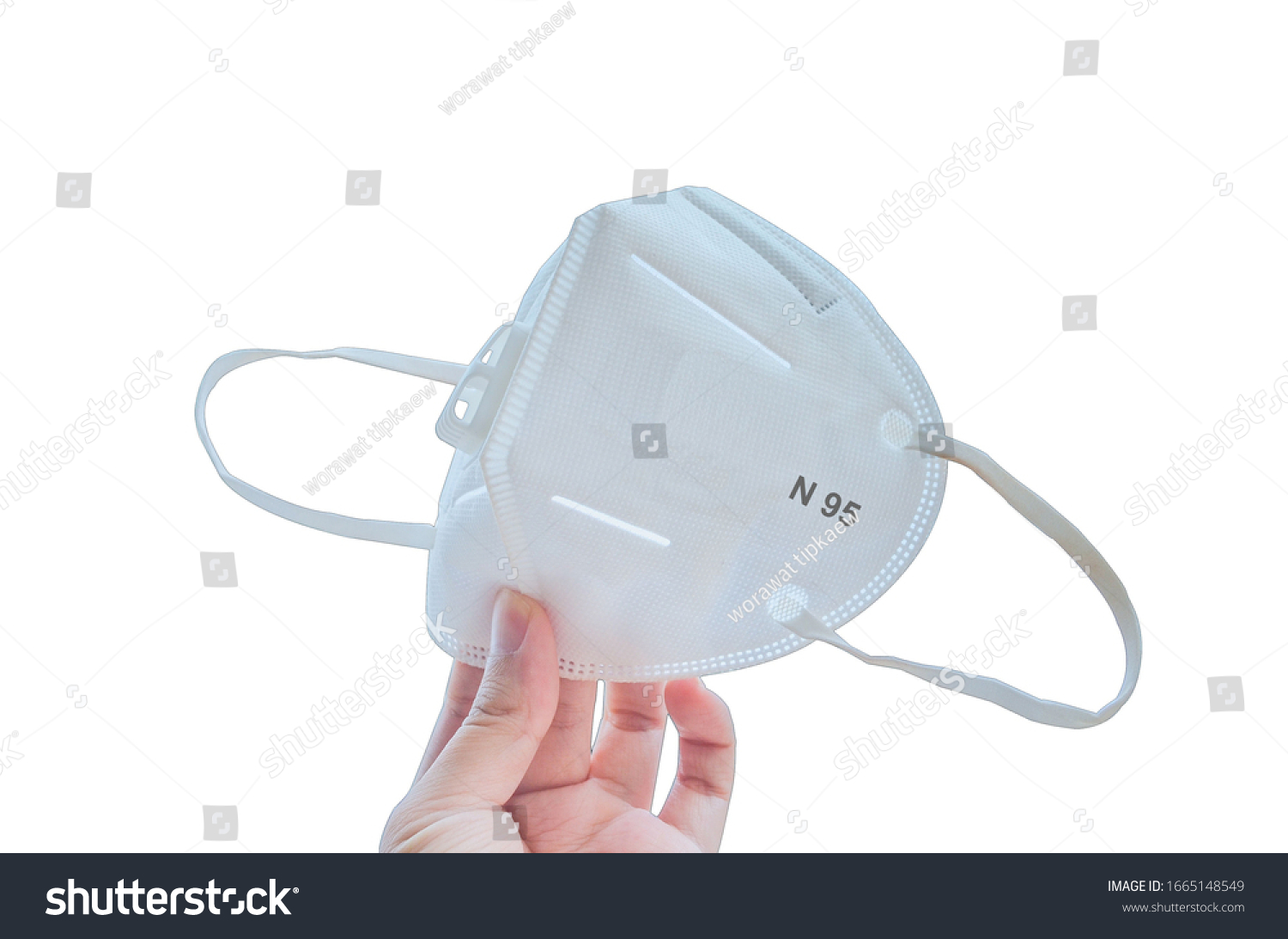 KN95 or N95 mask for protection pm 2.5 and corona virus (COVIT-19).Anti pollution mask.air face mask.KN95 or N95 mask with N95 word.n95 on white background with clipping path. #1665148549