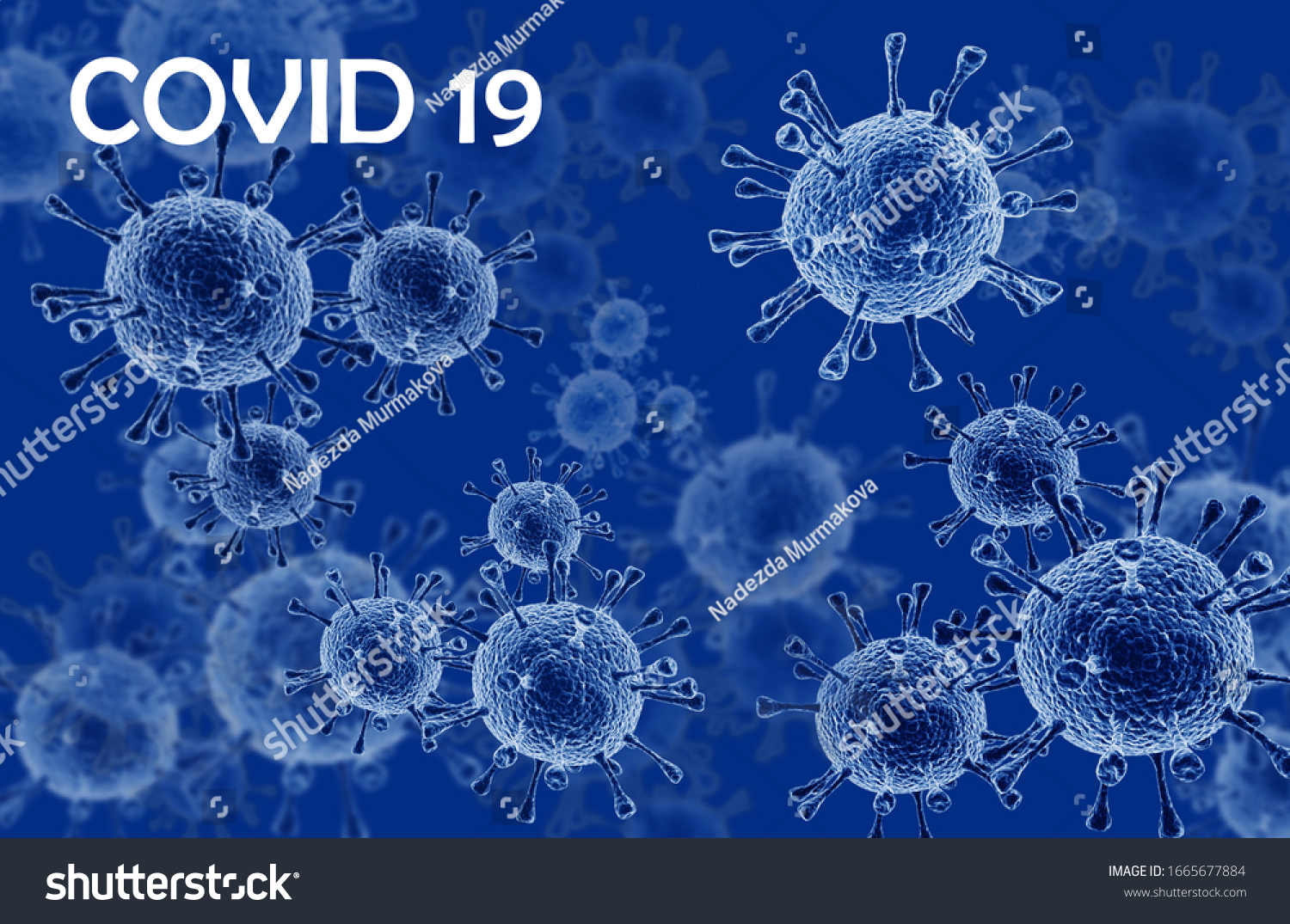 Coronavirus disease COVID-19 infection, medical illustration. New official name for Coronavirus disease named COVID-19, pandemic risk, blue background #1665677884