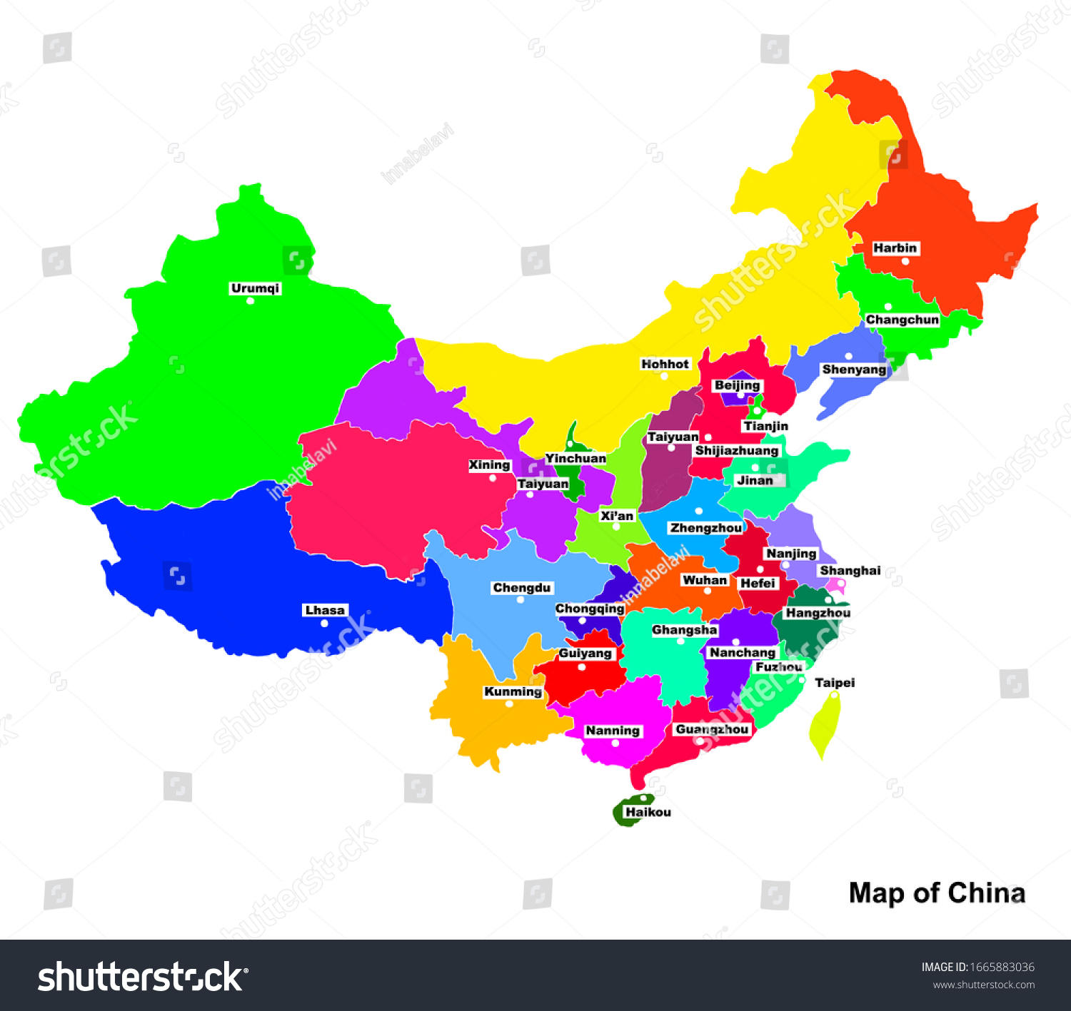 Bright Map of China. map of China graphic - Royalty Free Stock Photo ...