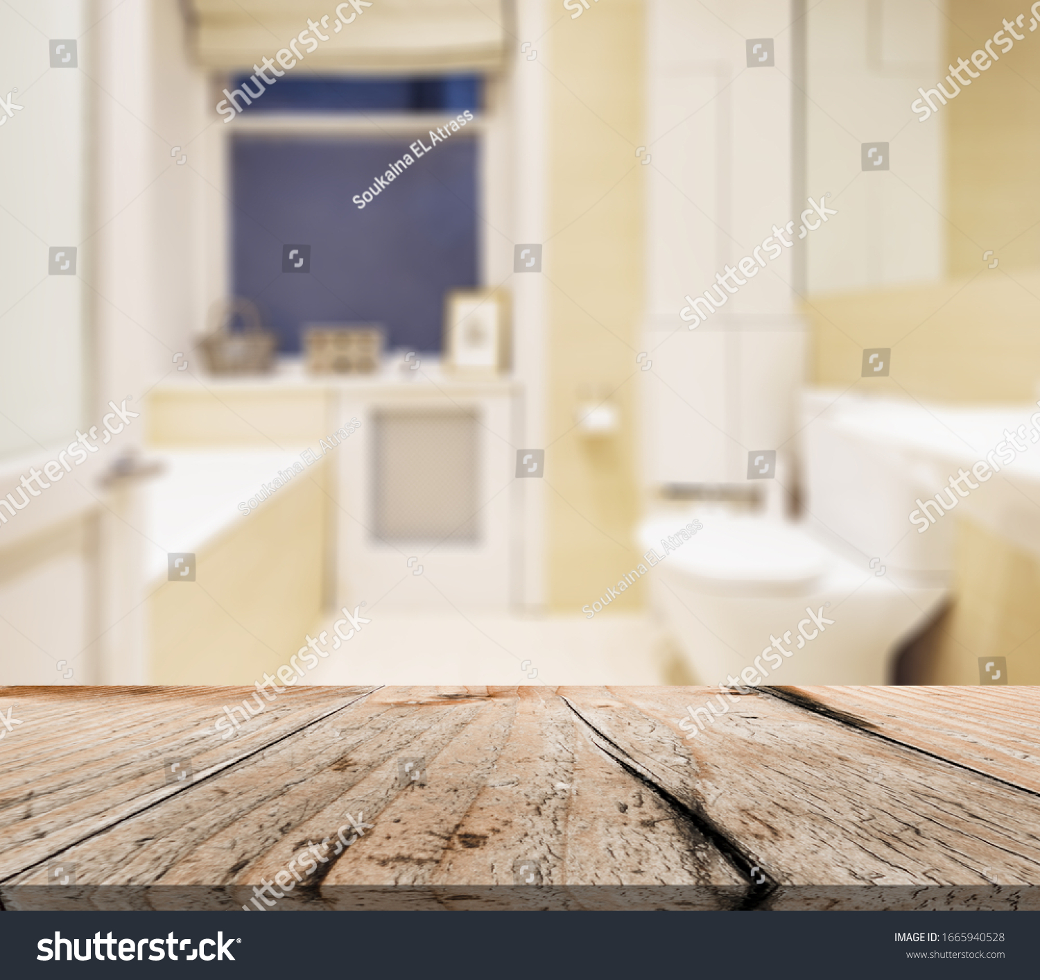 Table Top And Blur Bathroom Of The Background #1665940528