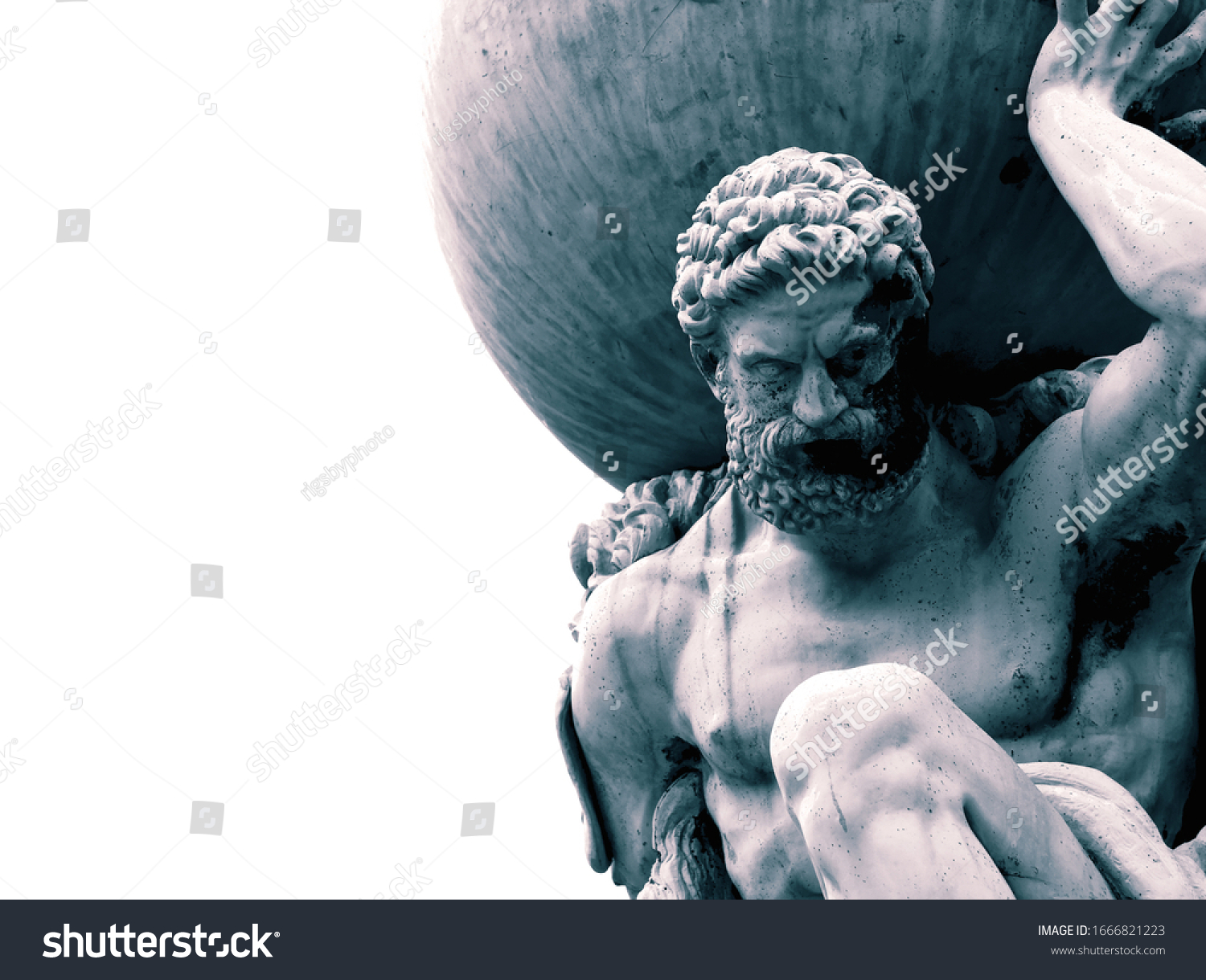 Statue of the Greek God Atlas holding the globe on his shoulders.  With colour toning #1666821223