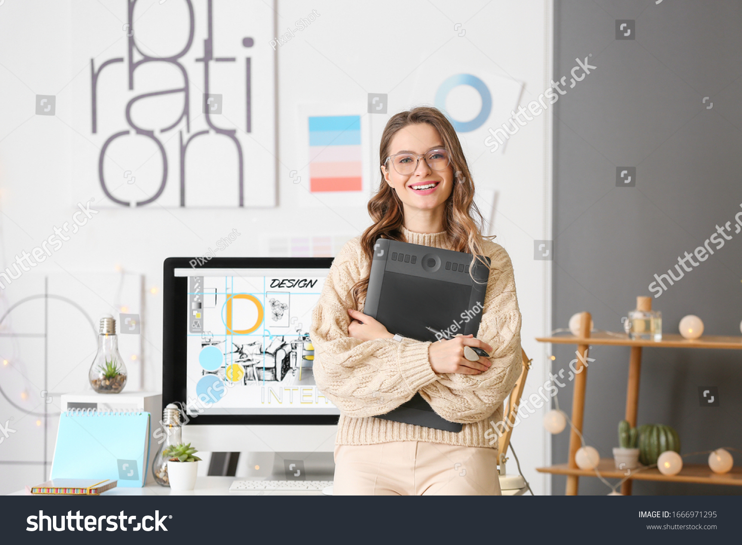Portrait of female interior designer in office #1666971295