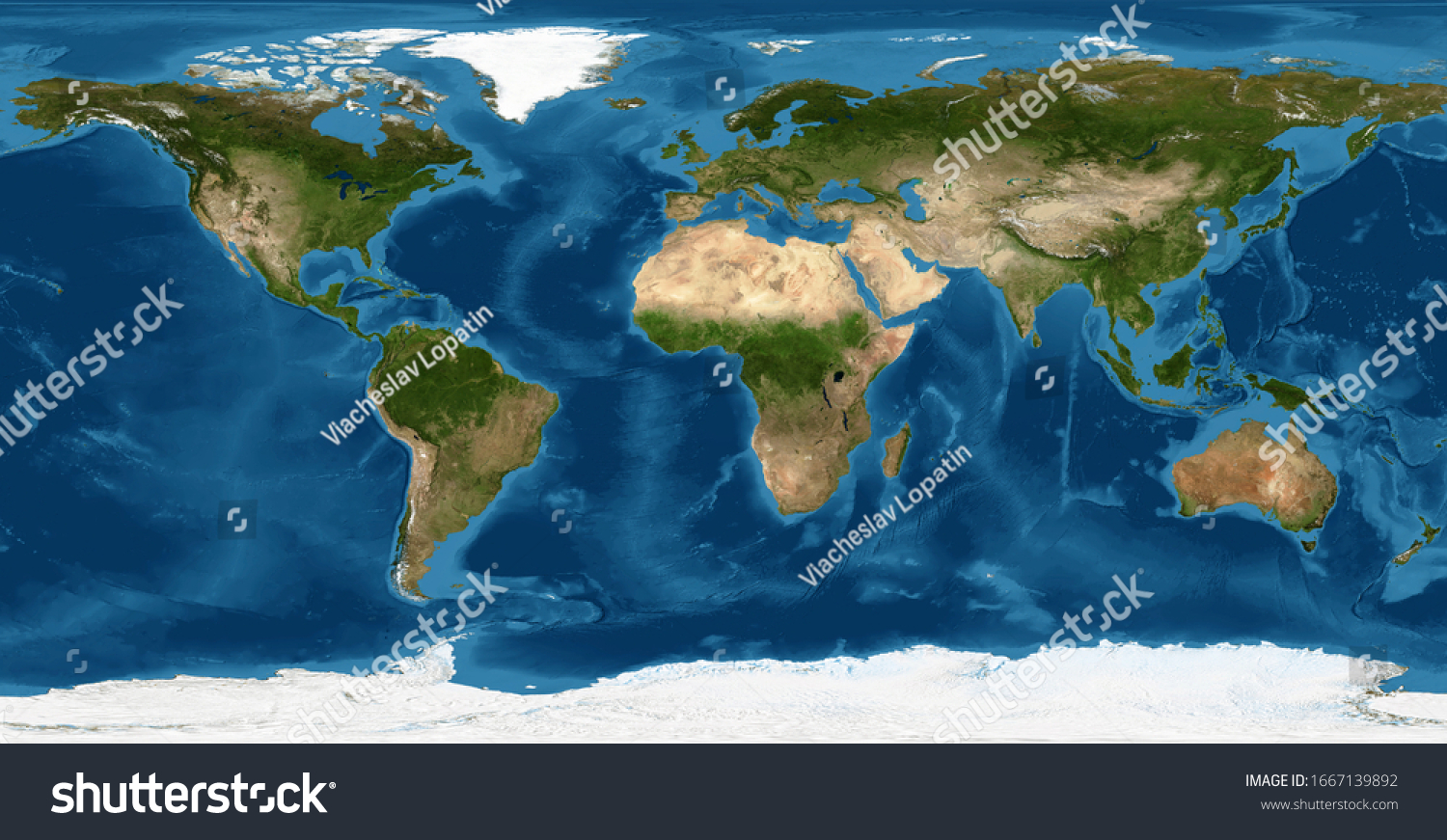 World map, Earth flat view. Detailed World physical map in satellite photo. Panoramic planet map with texture surface and ocean. Globe and planisphere theme. Elements of this image furnished by NASA. #1667139892