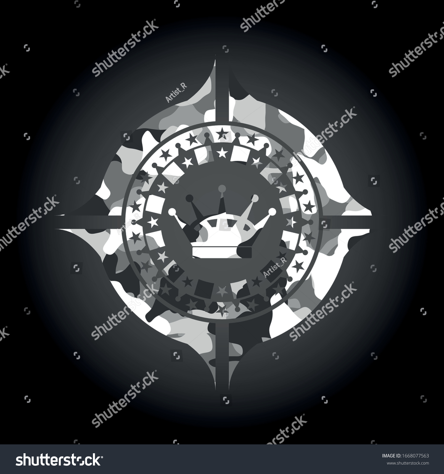 queen crown icon on grey camo pattern Royalty Free Stock Vector