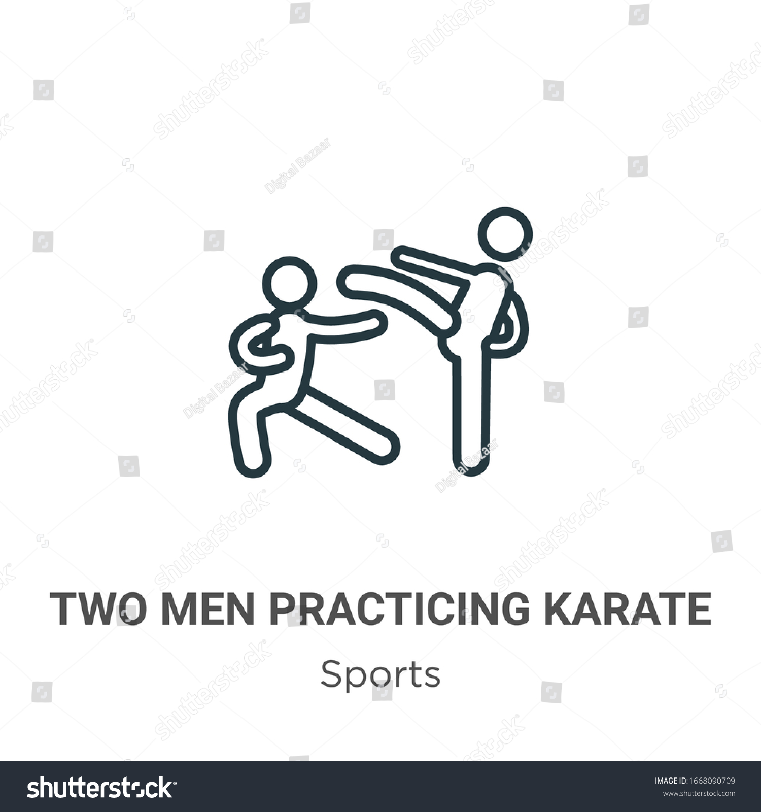 Two Men Practicing Karate Outline Vector Icon Royalty Free Stock Vector 1668090709 