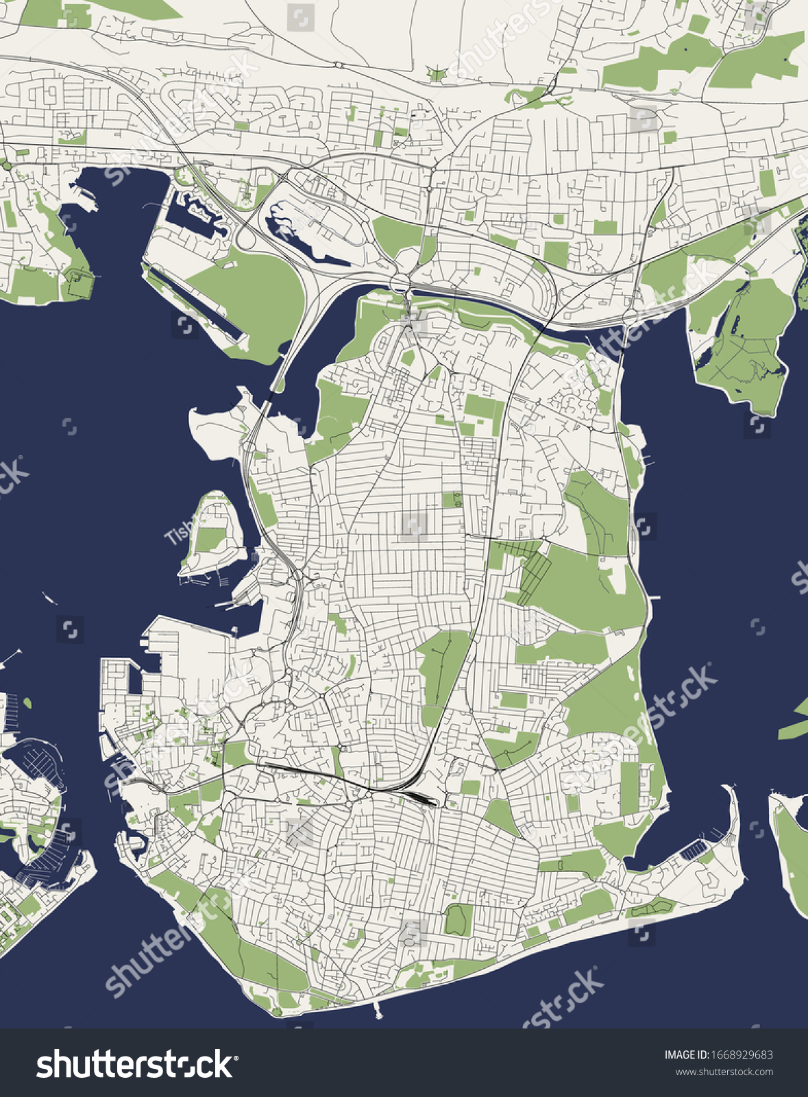 vector map of the city of Portsmouth, Hampshire, - Royalty Free Stock ...