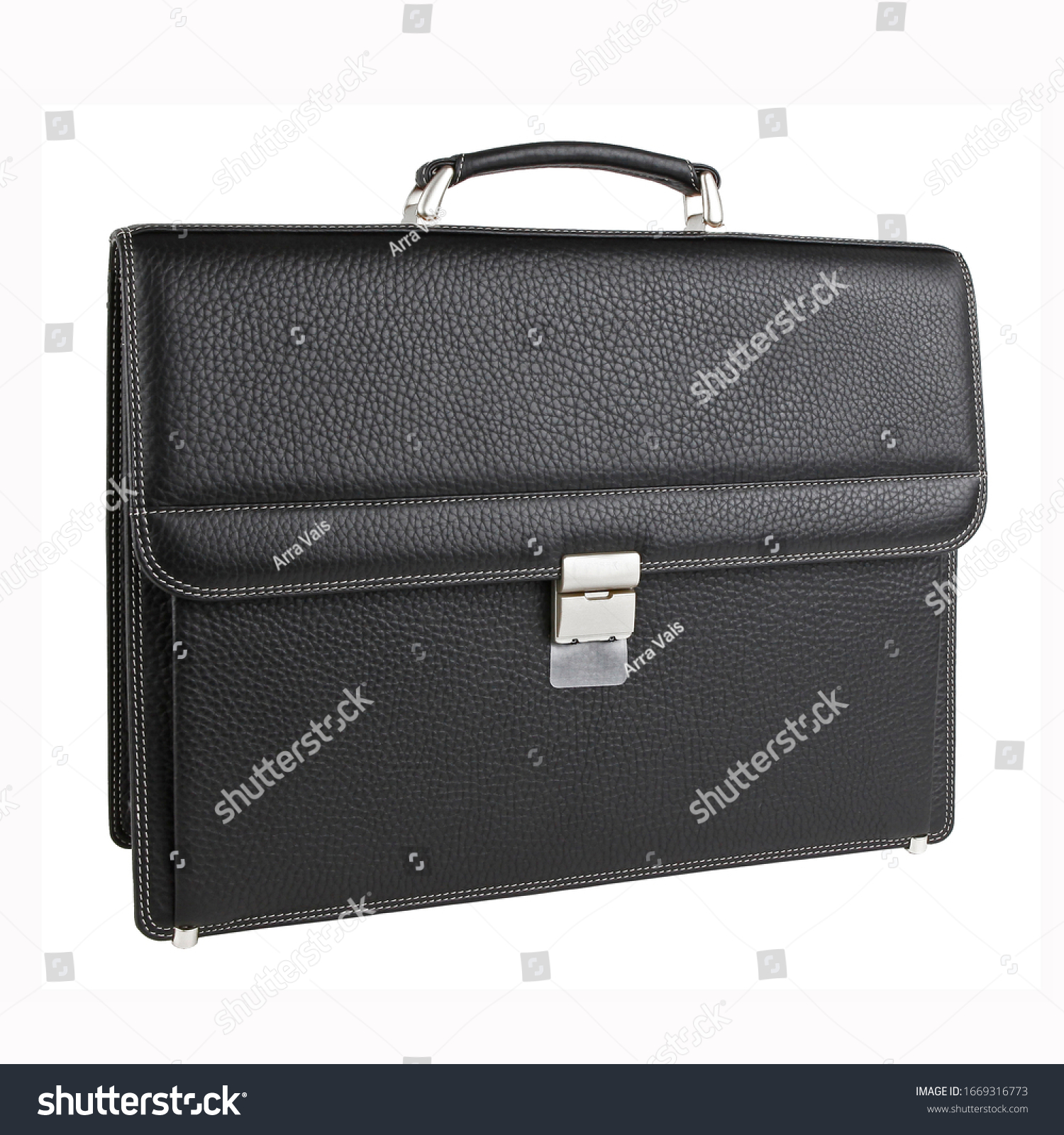 New fashion male business bag or briefcase in black leather. Without shadows. Isolated on white background  #1669316773