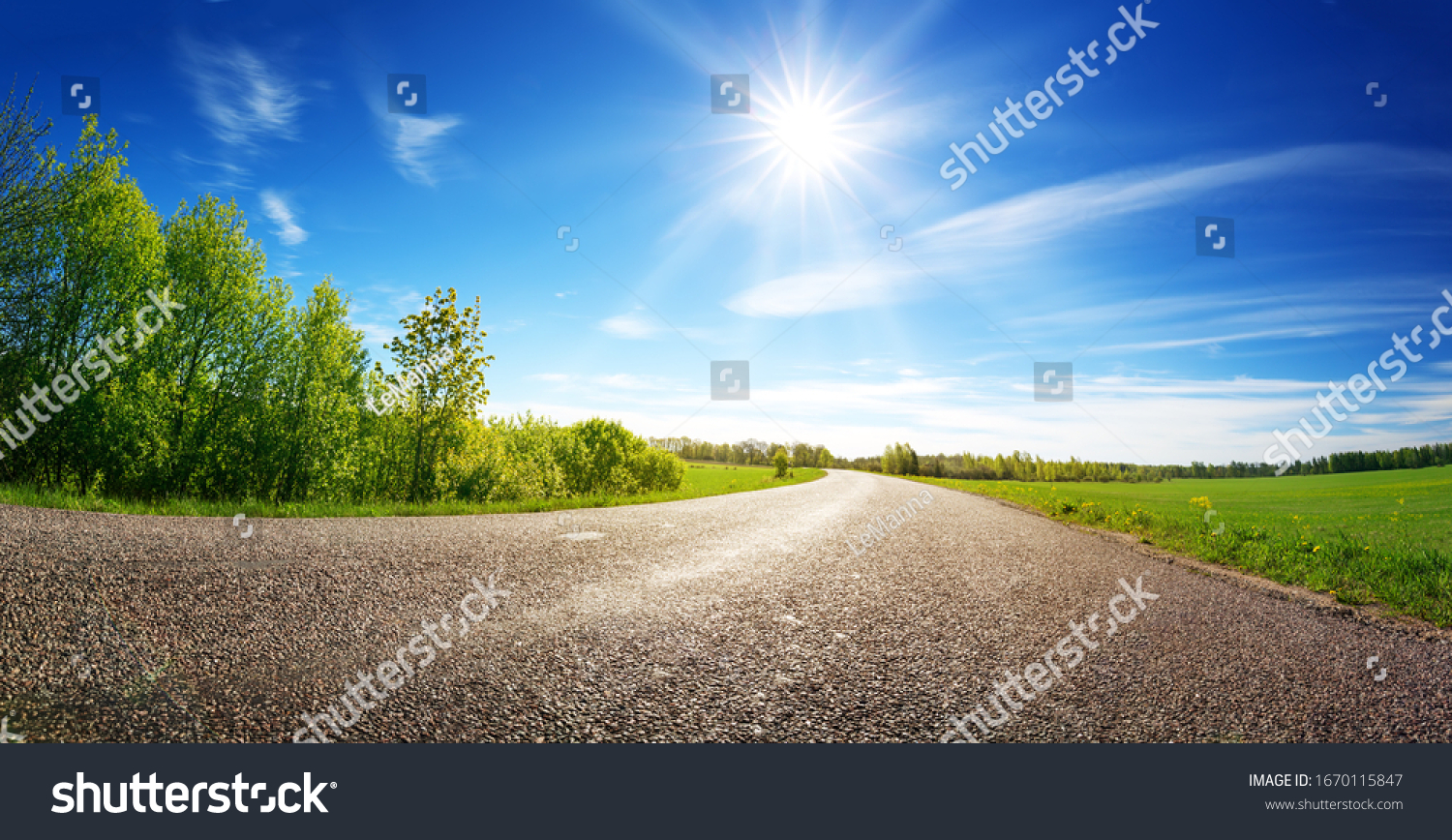 asphalt road panorama in countryside on sunny spring day #1670115847