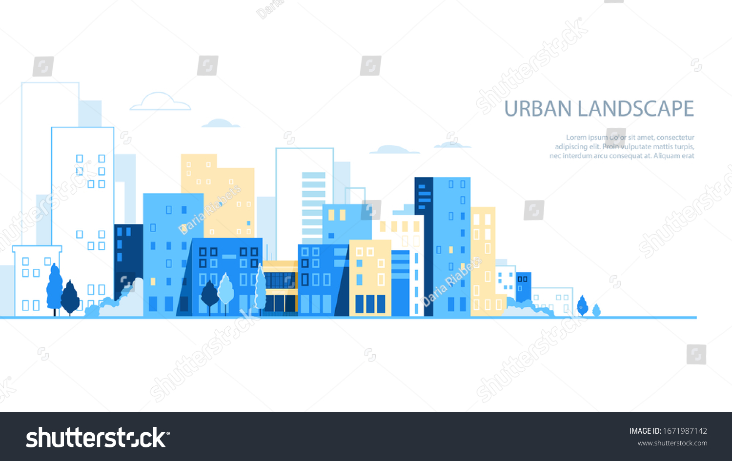 Urban landscape silhouette. City skyline . Minimalist buildings background vector illustration #1671987142