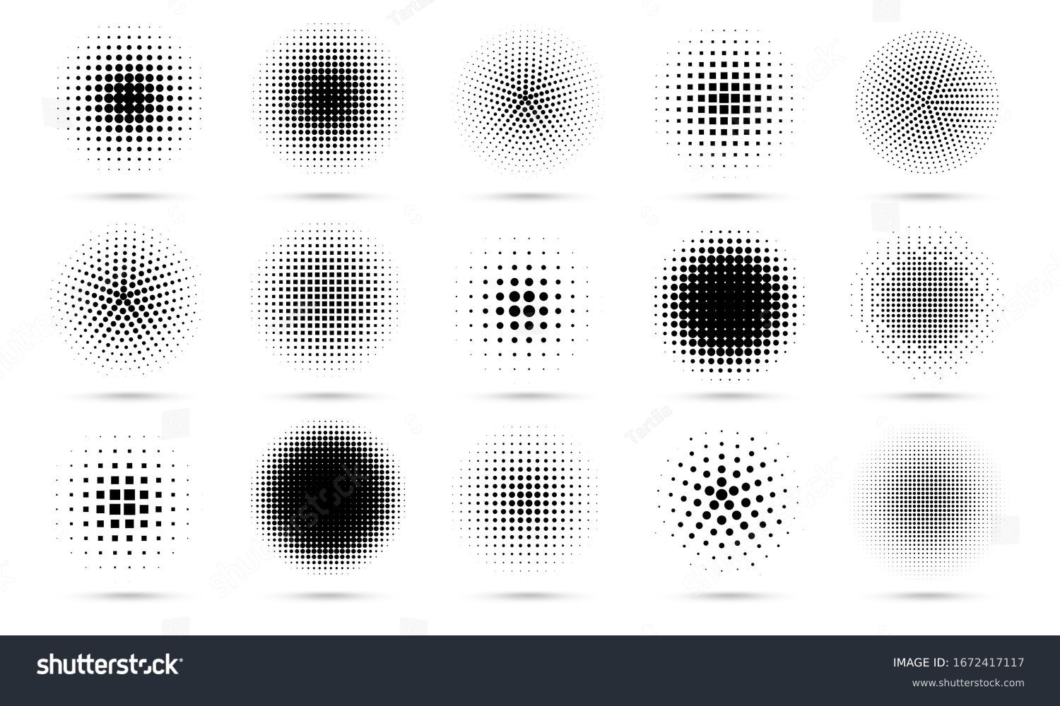 Circle halftone. Abstract dotted circles, round halftones geometric dots gradient and pop art texture. Dot spray gradation vector set. Illustration halftone gradient spotted, effect round #1672417117