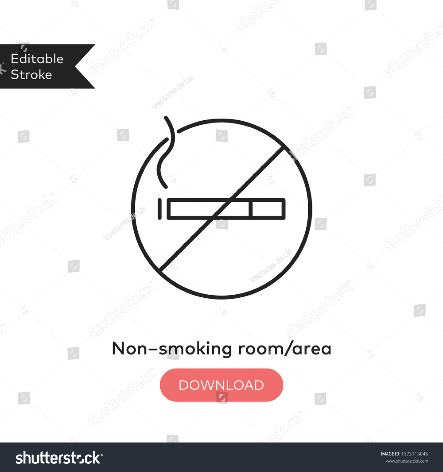 Luxury Hotel Vector Icon Set with Editable Stroke. EPS 10. No Smoking, No Cigarette with Smoke and Prohibited Sign #1673113045