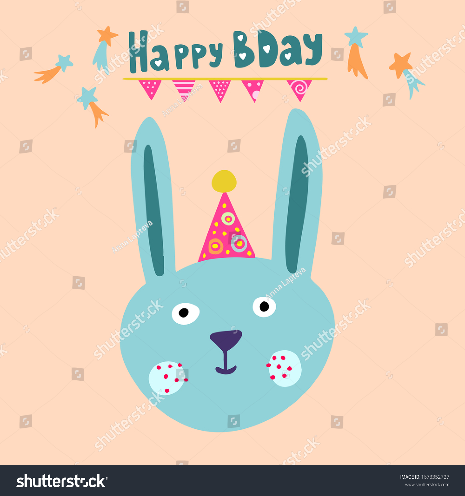 Card: happy bunny celebrates birthday. cute - Royalty Free Stock Vector ...