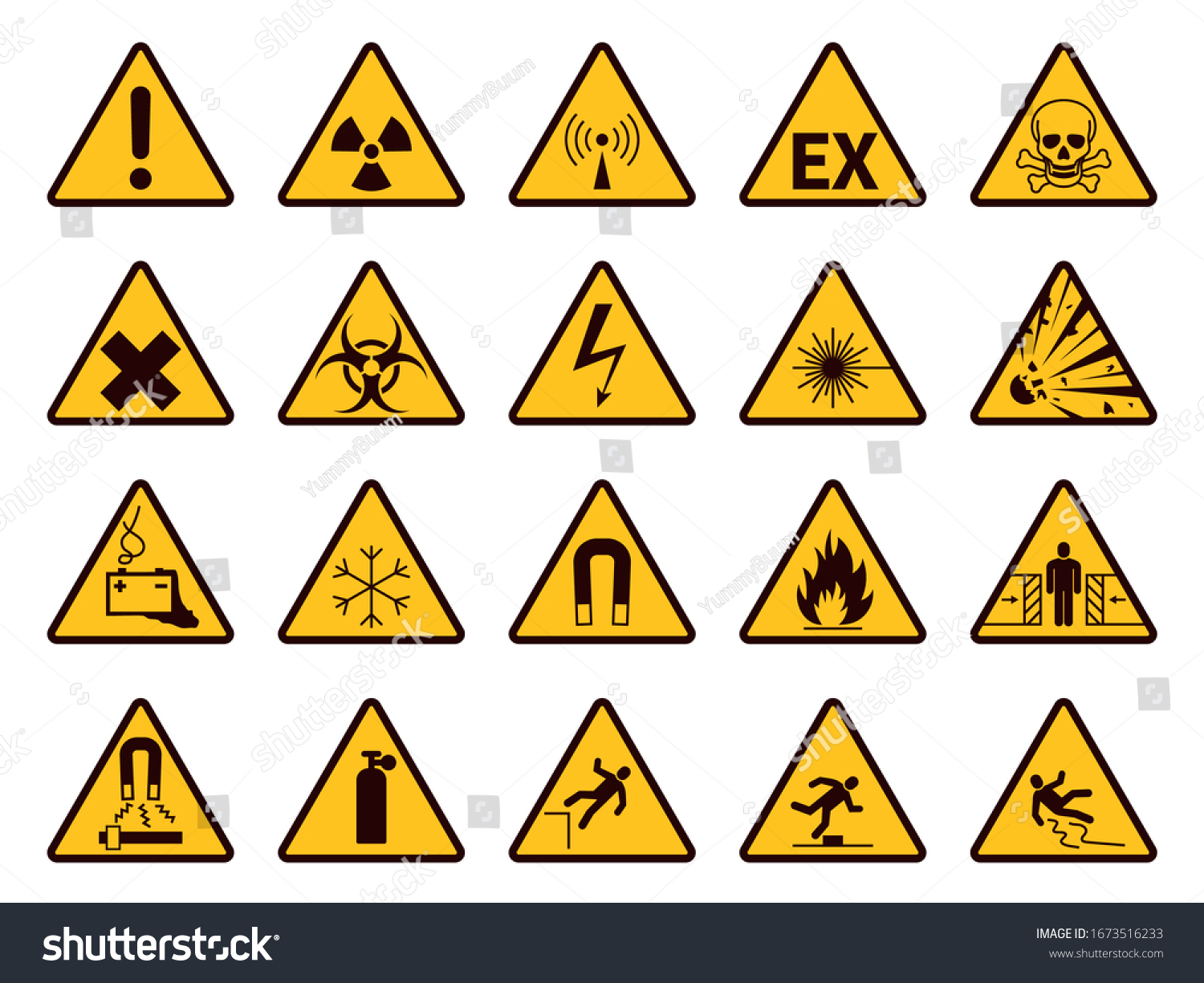 Warning signs. Yellow triangle alerts symbols, - Royalty Free Stock ...