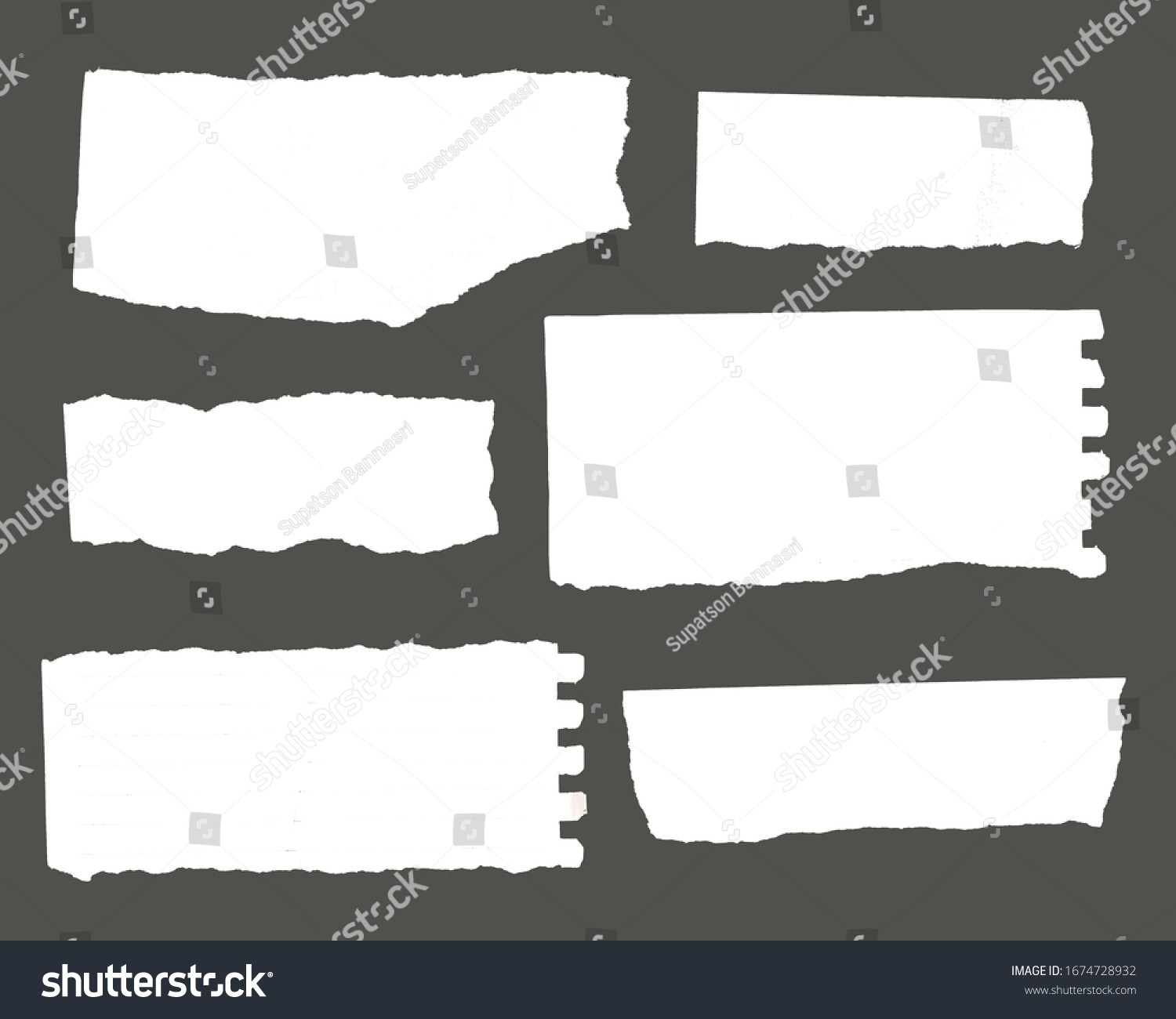 White torn paper tears pieces collection isolated with soft shadows realistic vector illustration #1674728932
