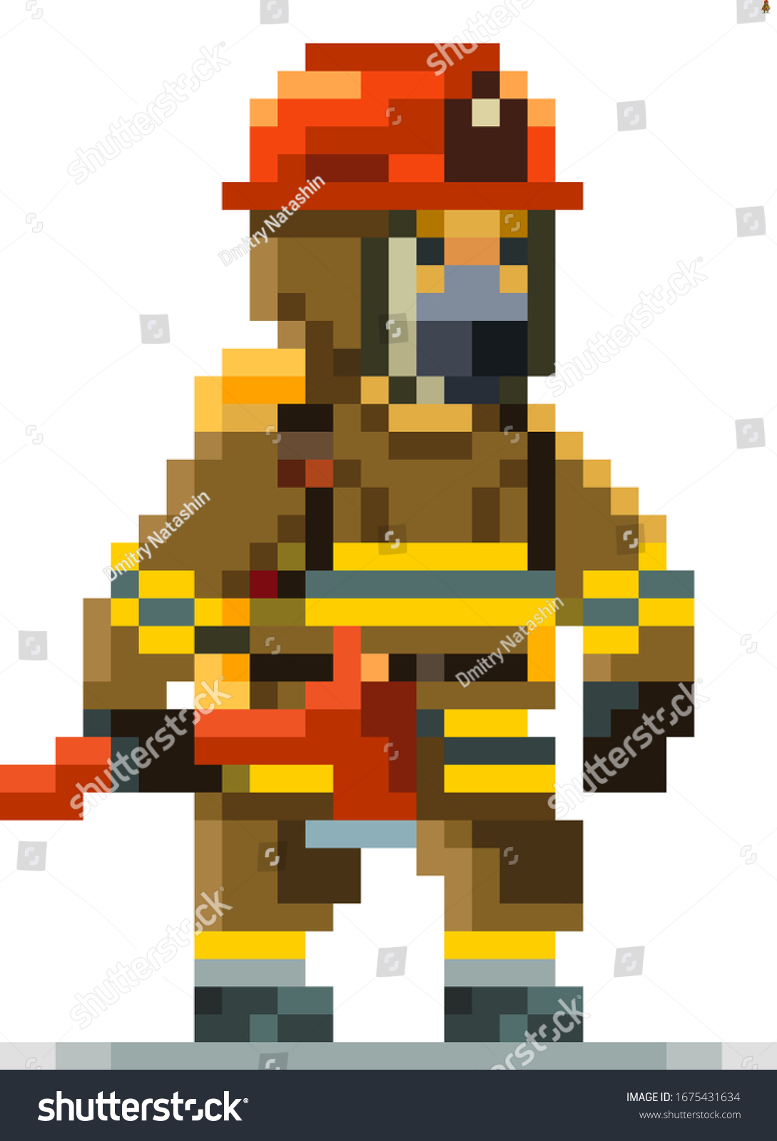 Firefighter Pixel Art Character Isolated on - Royalty Free Stock Vector ...