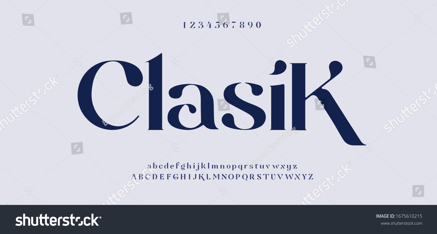 Elegant awesome alphabet letters font and number. unique serif font. Classic Lettering Minimal Fashion Designs. Typography fonts regular uppercase and lowercase. vector illustration #1675610215