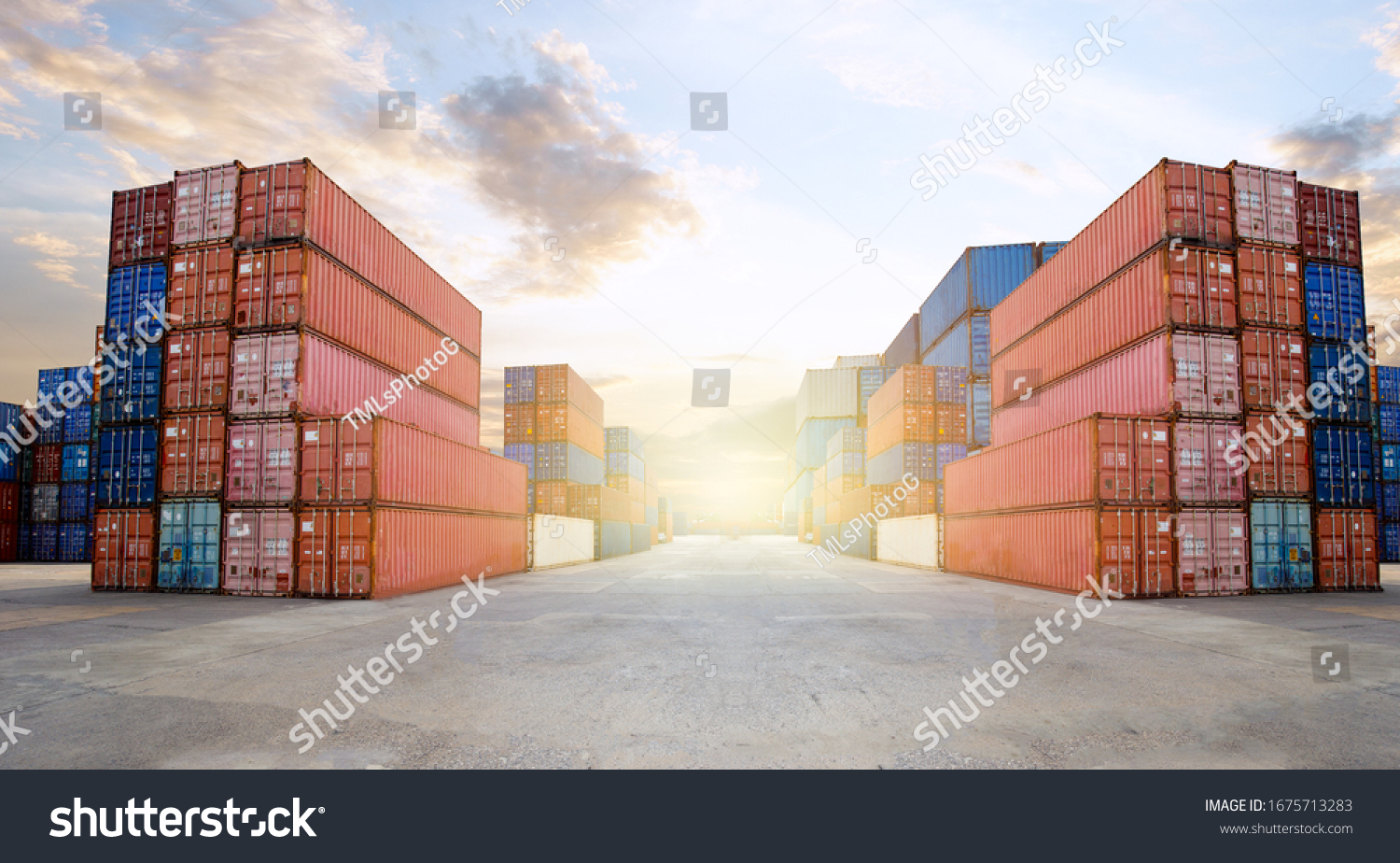 Transportation Logistics of international container cargo shipping and cargo plane in container yard, Freight transportation, International global shipping. #1675713283