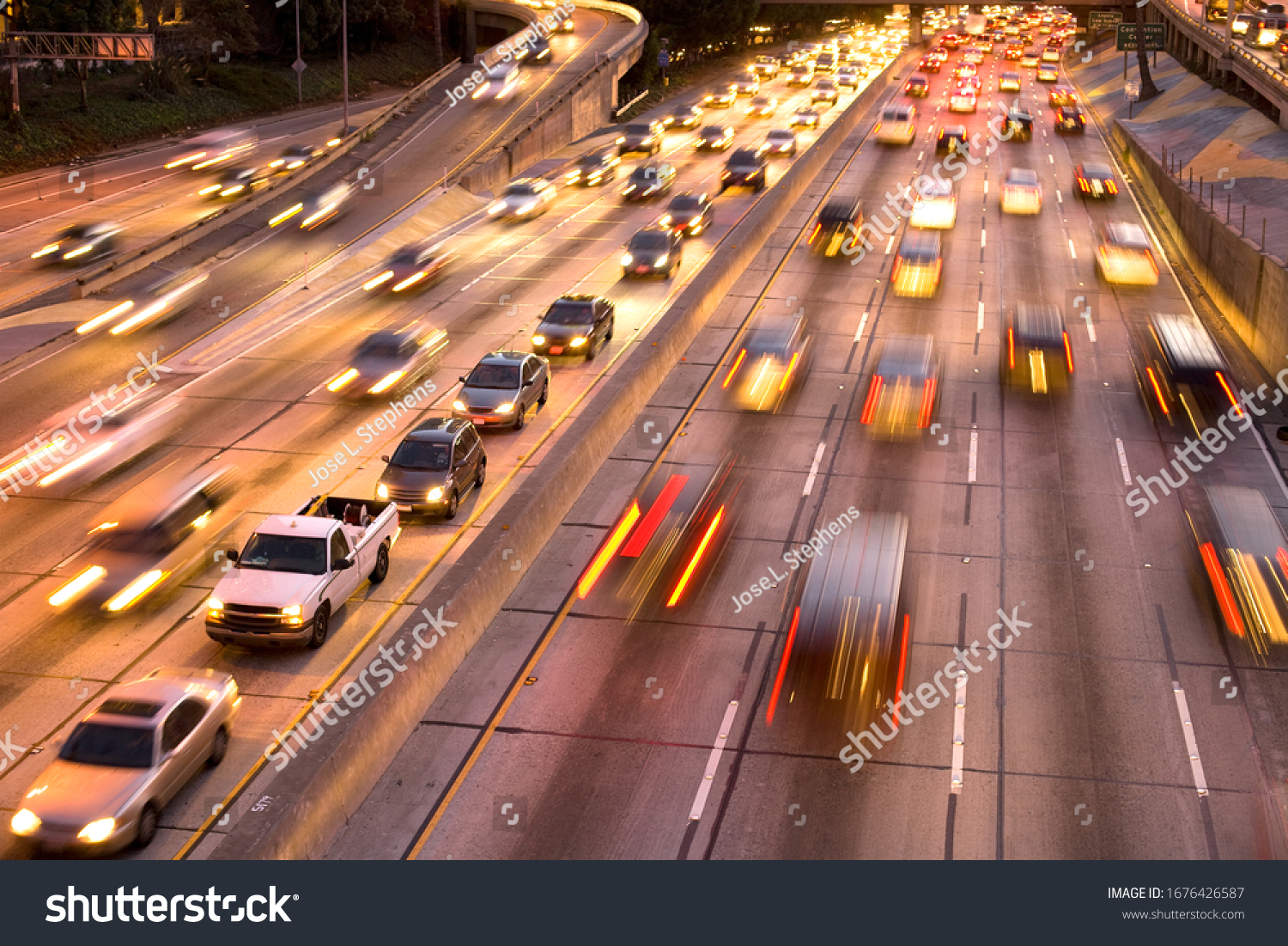 Traffic on Harbor Freeway, downtown Los Angeles, California, United States #1676426587