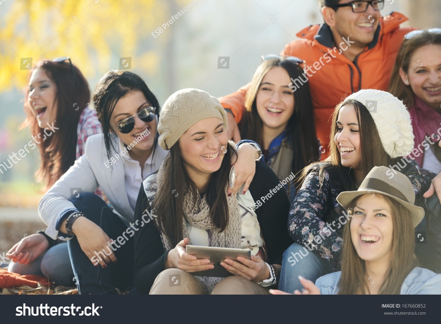 Happy teen girls having good fun time outdoors #167660852