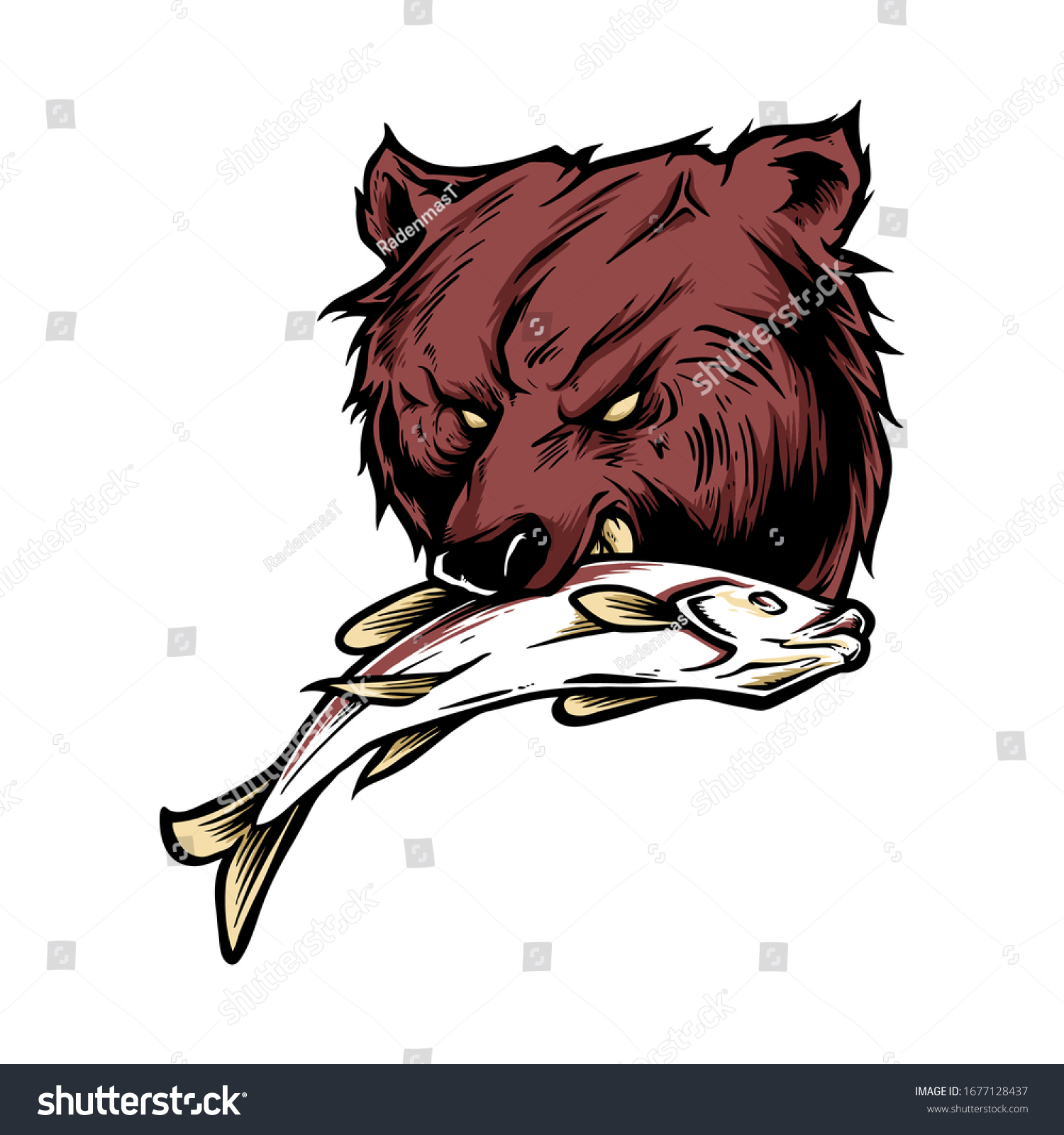 Vector illustration of bear eating fish - Royalty Free Stock Vector ...