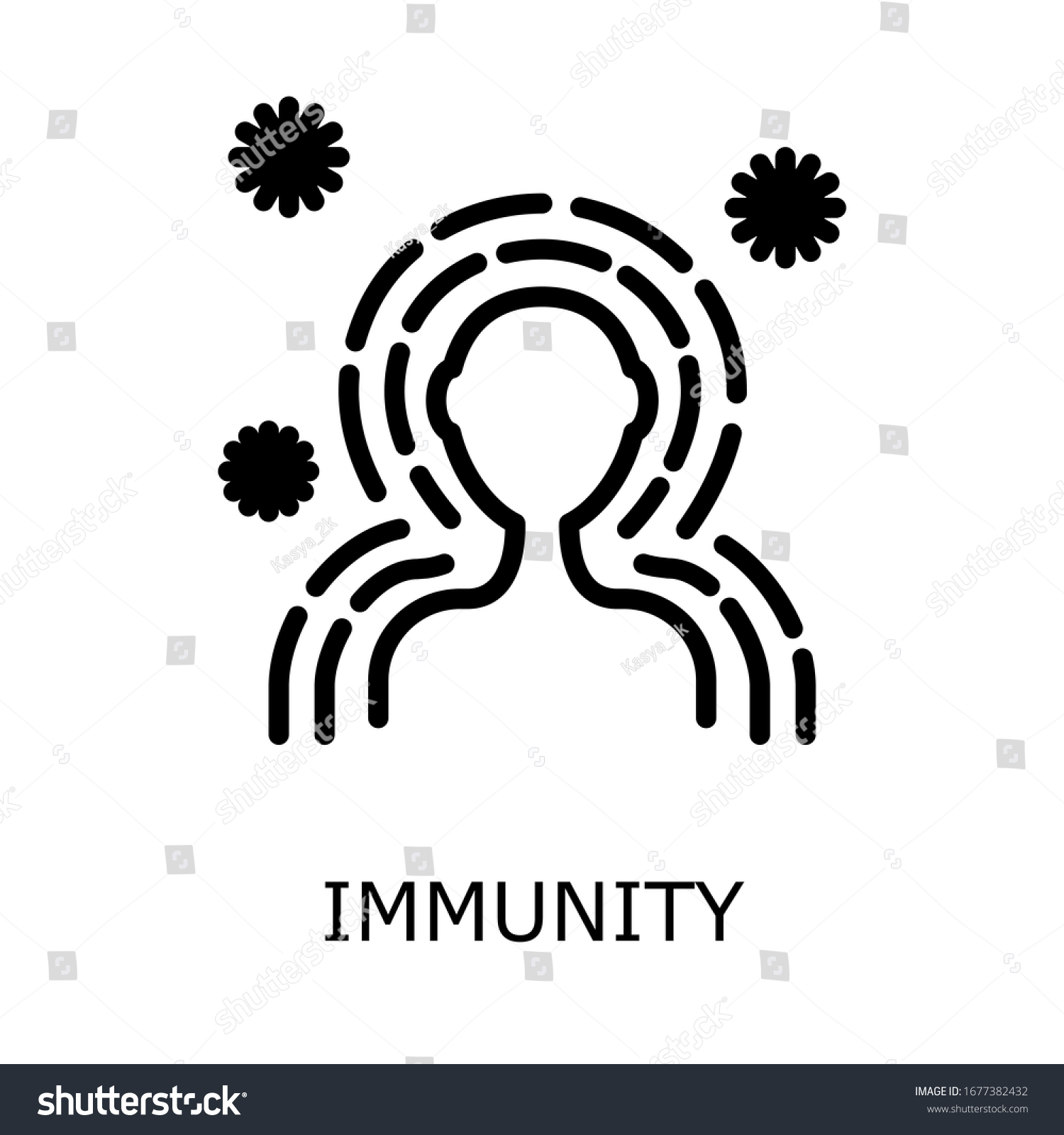 Antibacterial protection or immune system icon. Health bacteria virus protection. Healthy man reflect bacteria attack with shield. Boost Immunity with medicine concept illustration #1677382432