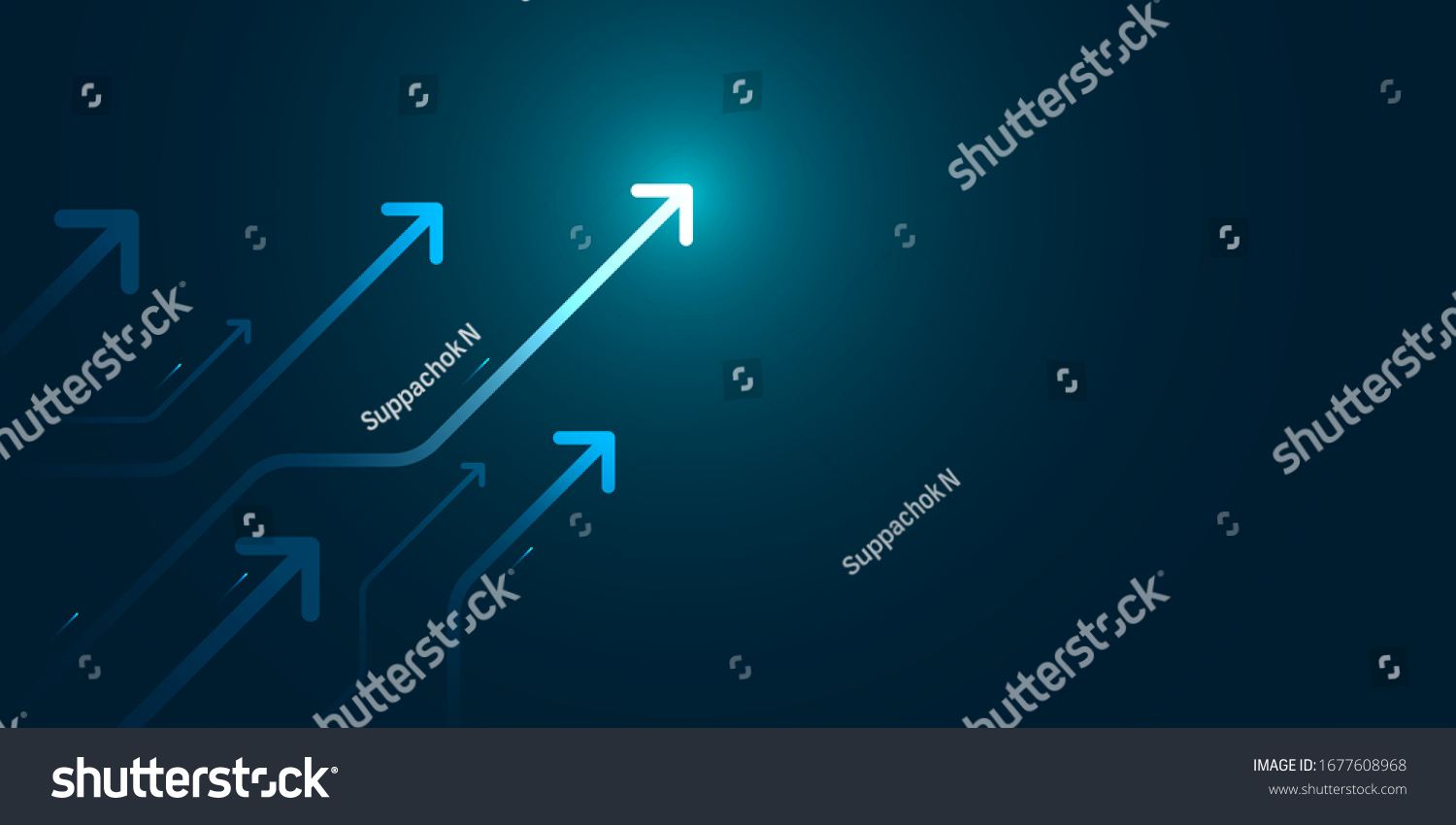Glow up arrows circuit on dark blue background copy space digital business growth concept