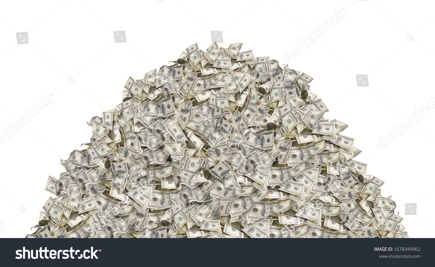 Pile with american one hundred dollar bills isolated on white background #1678349962