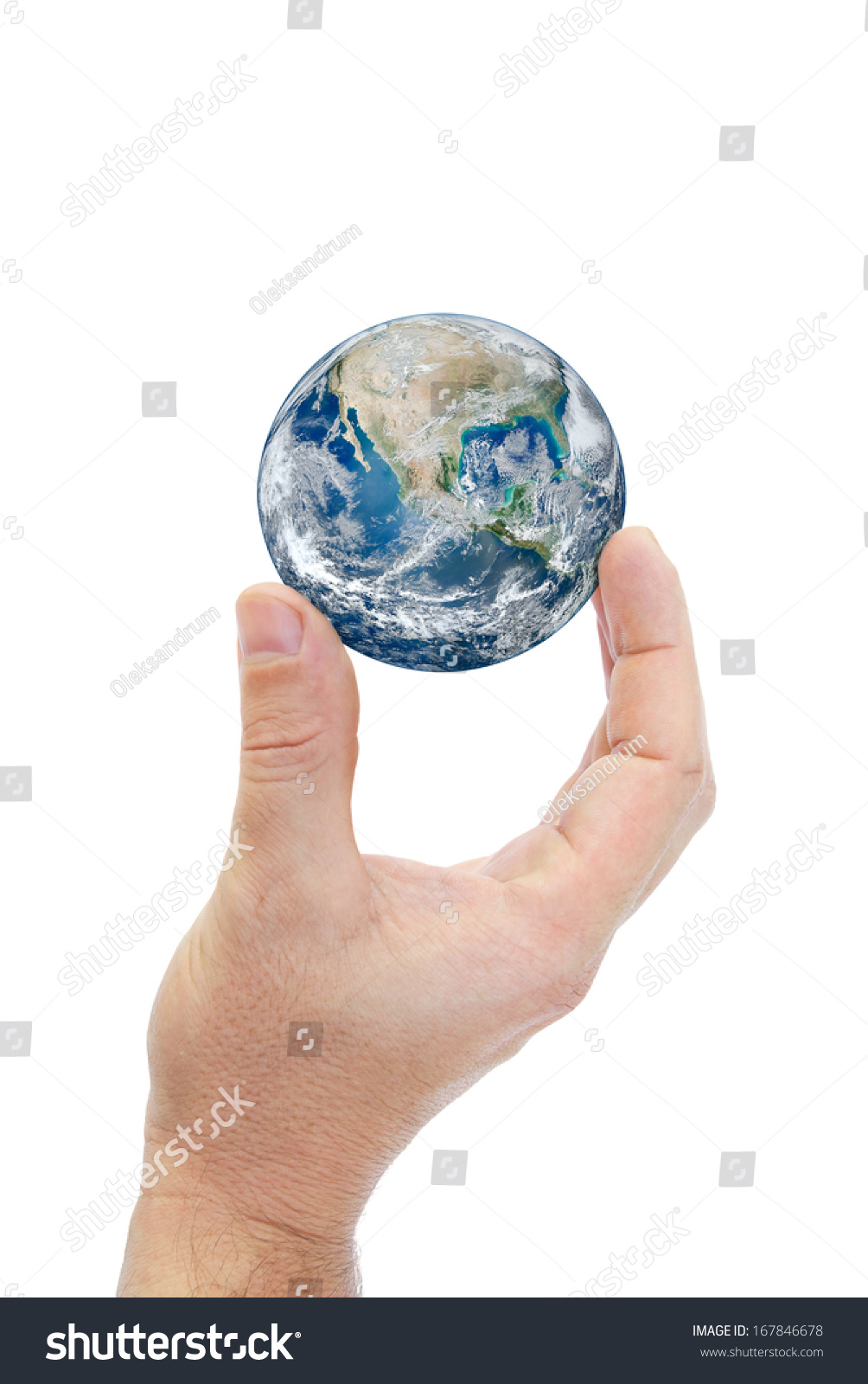 Hand holding planet earth isolated on white background."Elements of this image furnished by NASA" #167846678