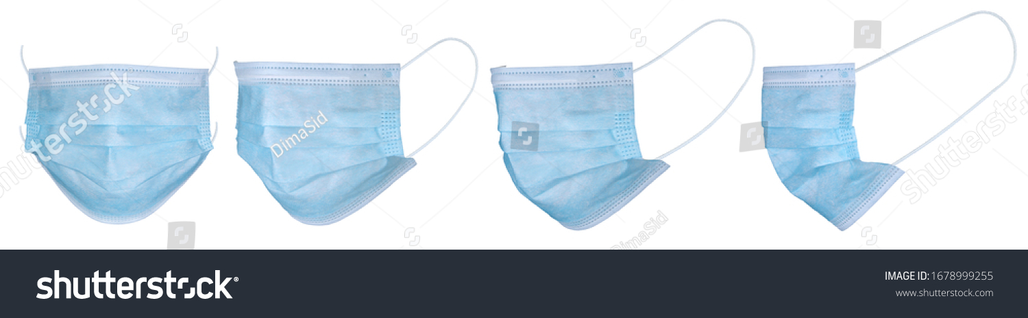 Medical mask or surgical earloop mask isolated on white background with clipping path. Medical mask isolated on white background. Surgical earloop masks on white. Doctor mask different viewing angles #1678999255