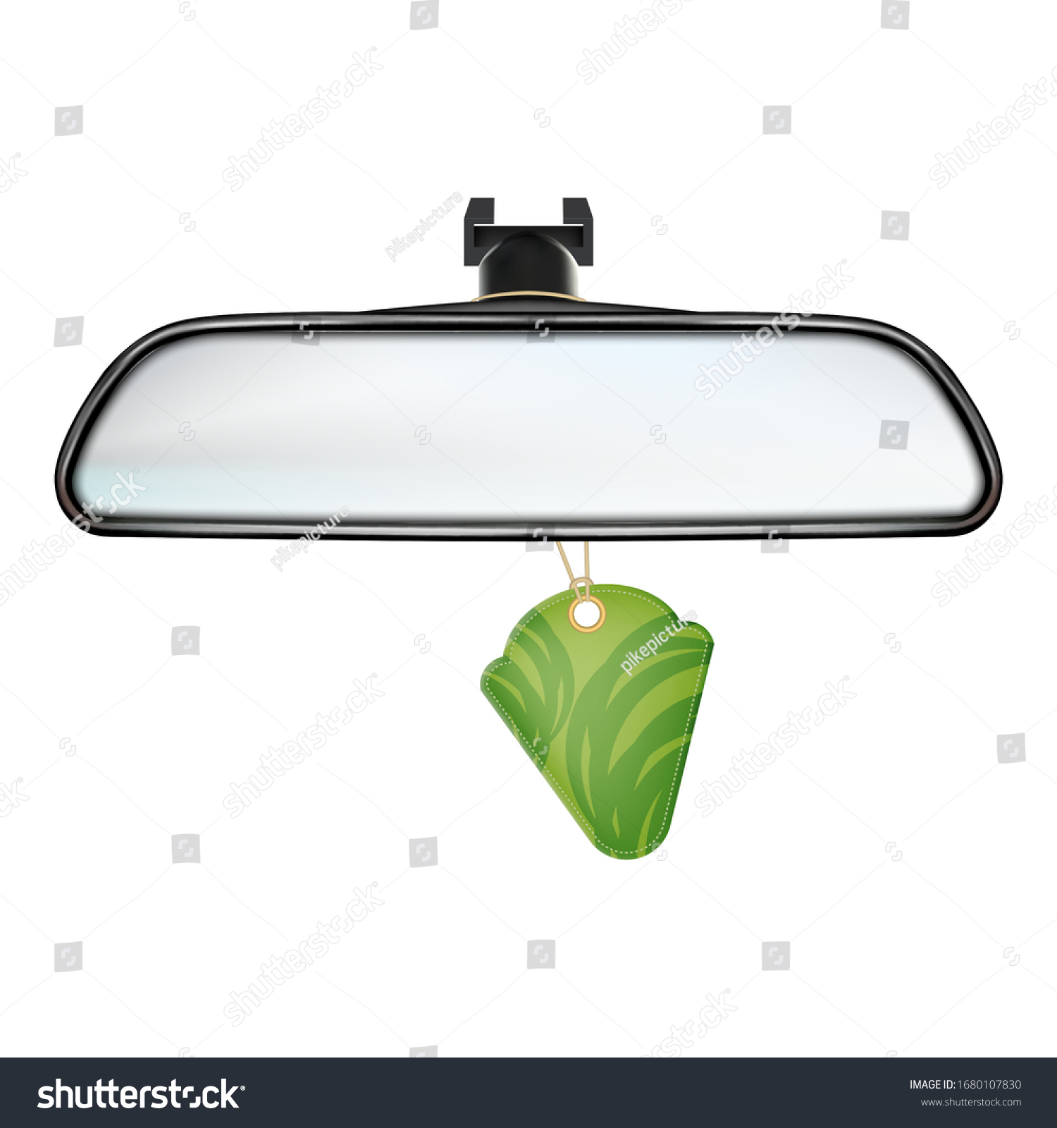 Car Rearview Mirror With Air Freshener Vector. Rear-view Mirror With Hanging Aromatic Flavor Perfume Accessory. Automobile Equipment For Safety Parking Template Realistic 3d Illustration #1680107830