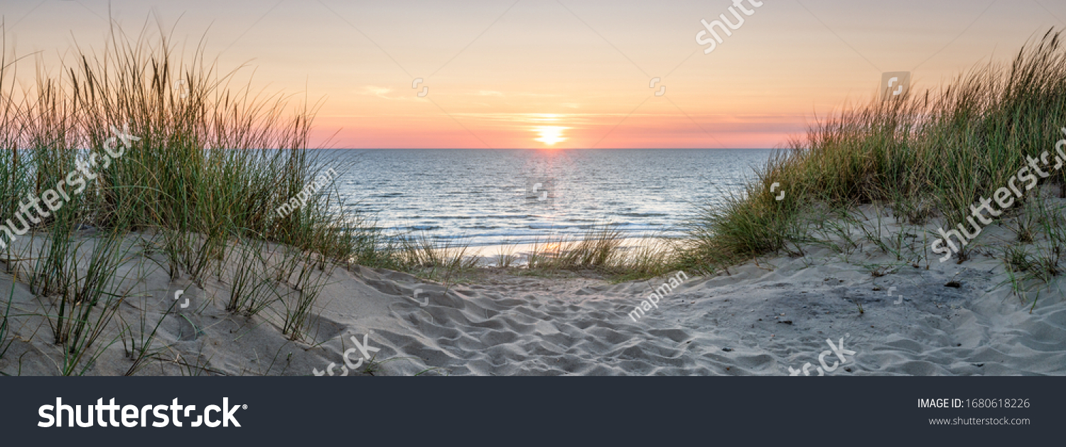 Beautiful sunset on the dune beach, North Sea, Germany #1680618226