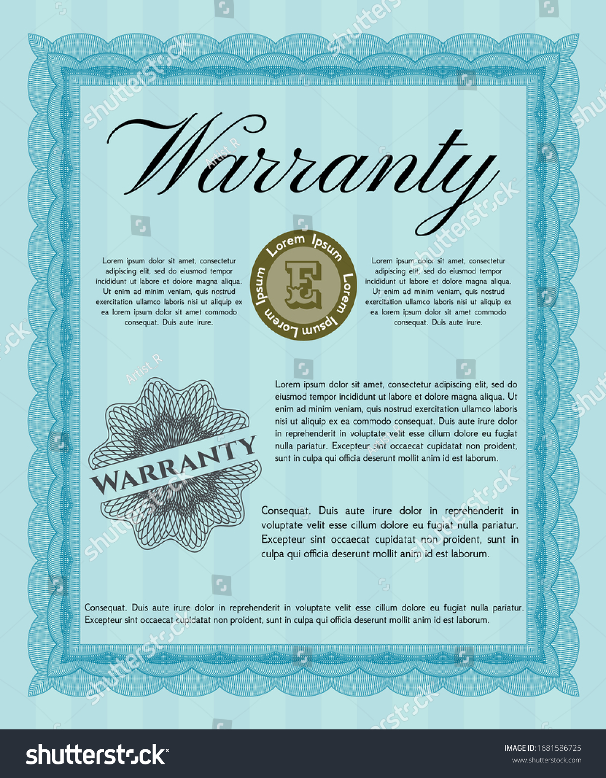 Light blue Retro Warranty Certificate template. - Royalty Free Stock ...