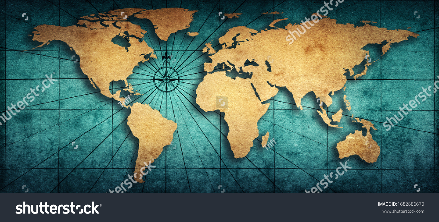 Old map of the world on a old parchment background. Vintage style. Elements of this Image Furnished by NASA. #1682886670