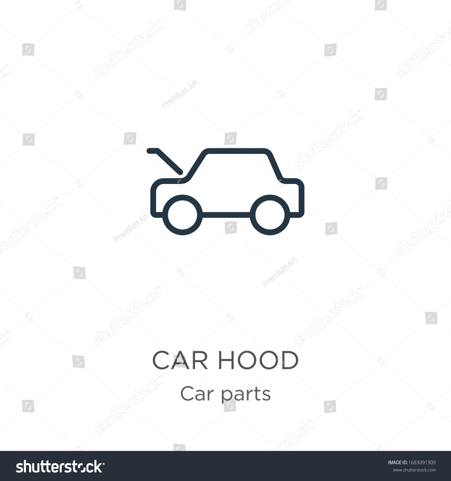 Car hood icon. Thin linear car hood outline icon - Royalty Free Stock ...