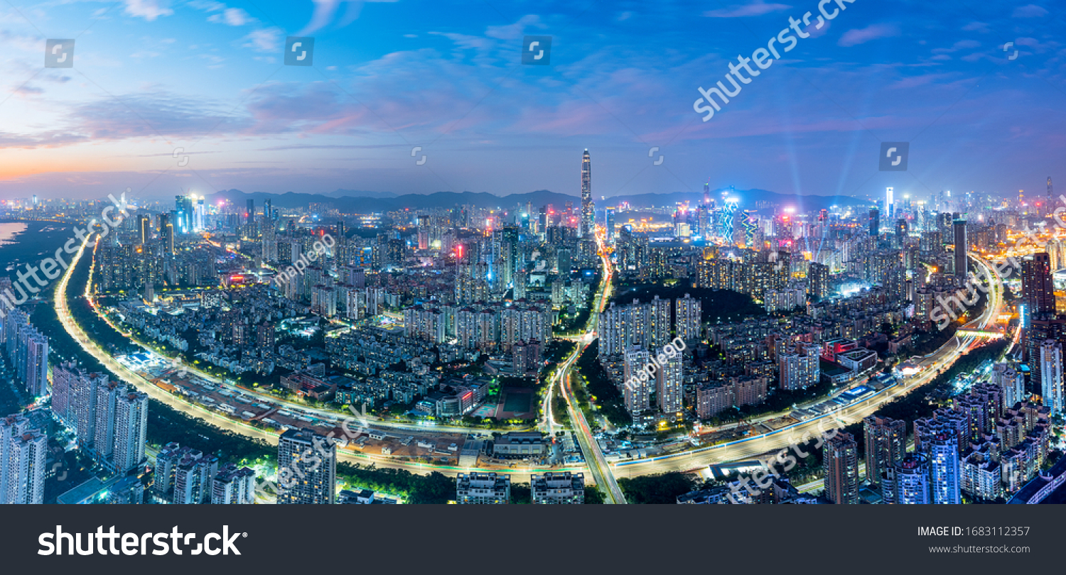 City Skyline in the Evening of Nanshan, Shenzhen, Guangdong, China #1683112357