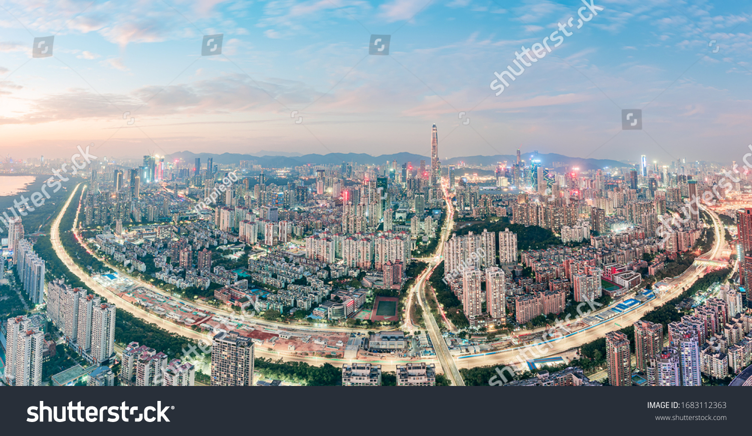 City Skyline in the Evening of Nanshan, Shenzhen, Guangdong, China #1683112363