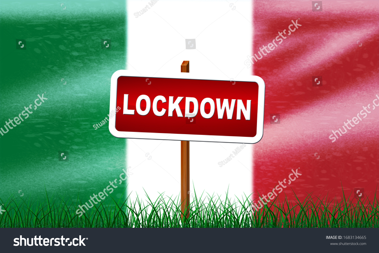 Italy lockdown stopping ncov epidemic or outbreak. Covid 19 Italian ban to isolate disease infection - 3d Illustration #1683134665