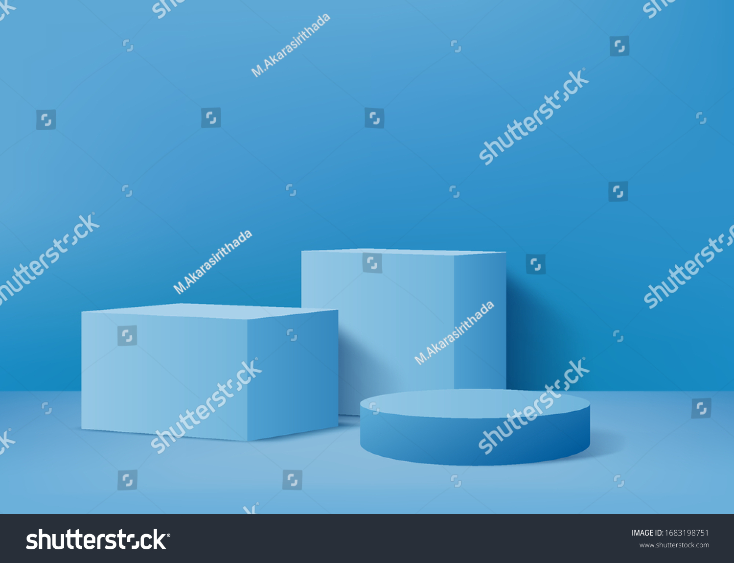 Background vector 3d blue rendering with podium and pedestal blue scene, minimal scene background 3d rendering product pedestal blue pastel scene. Stage 3d for product pedestal in blue platform studio #1683198751