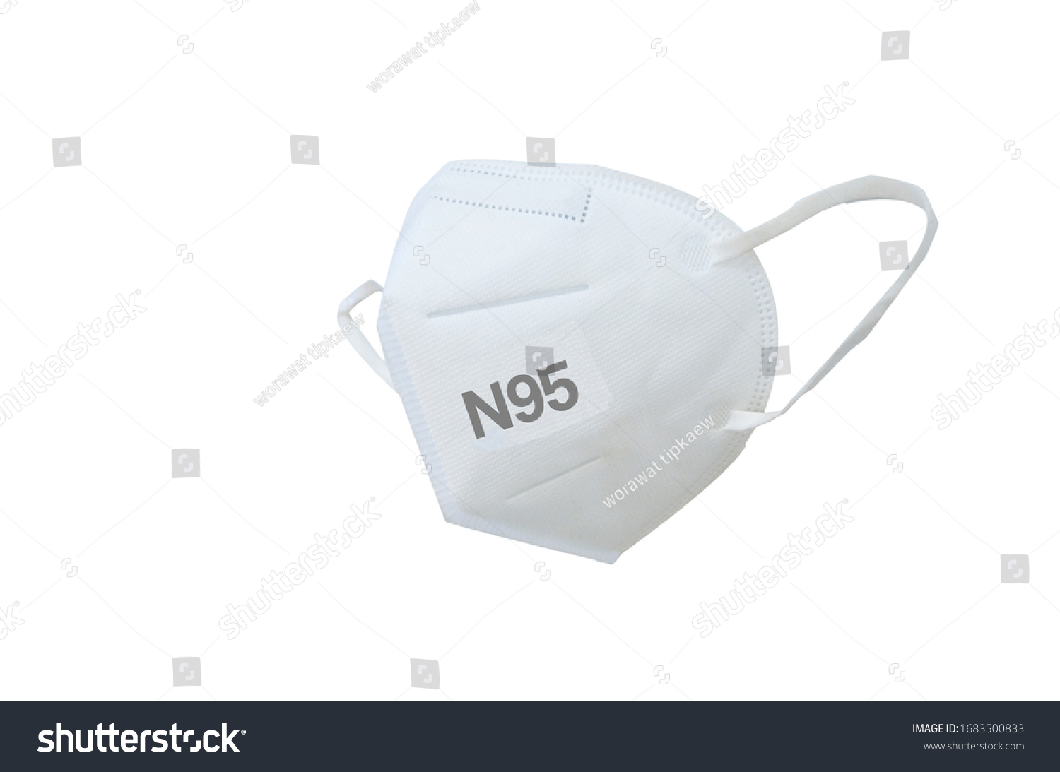 KN95 or N95 mask for protection pm 2.5 and corona virus (COVD-19).Anti pollution mask.air face mask.KN95 or N95 mask with N95 word.n95 on white background . #1683500833