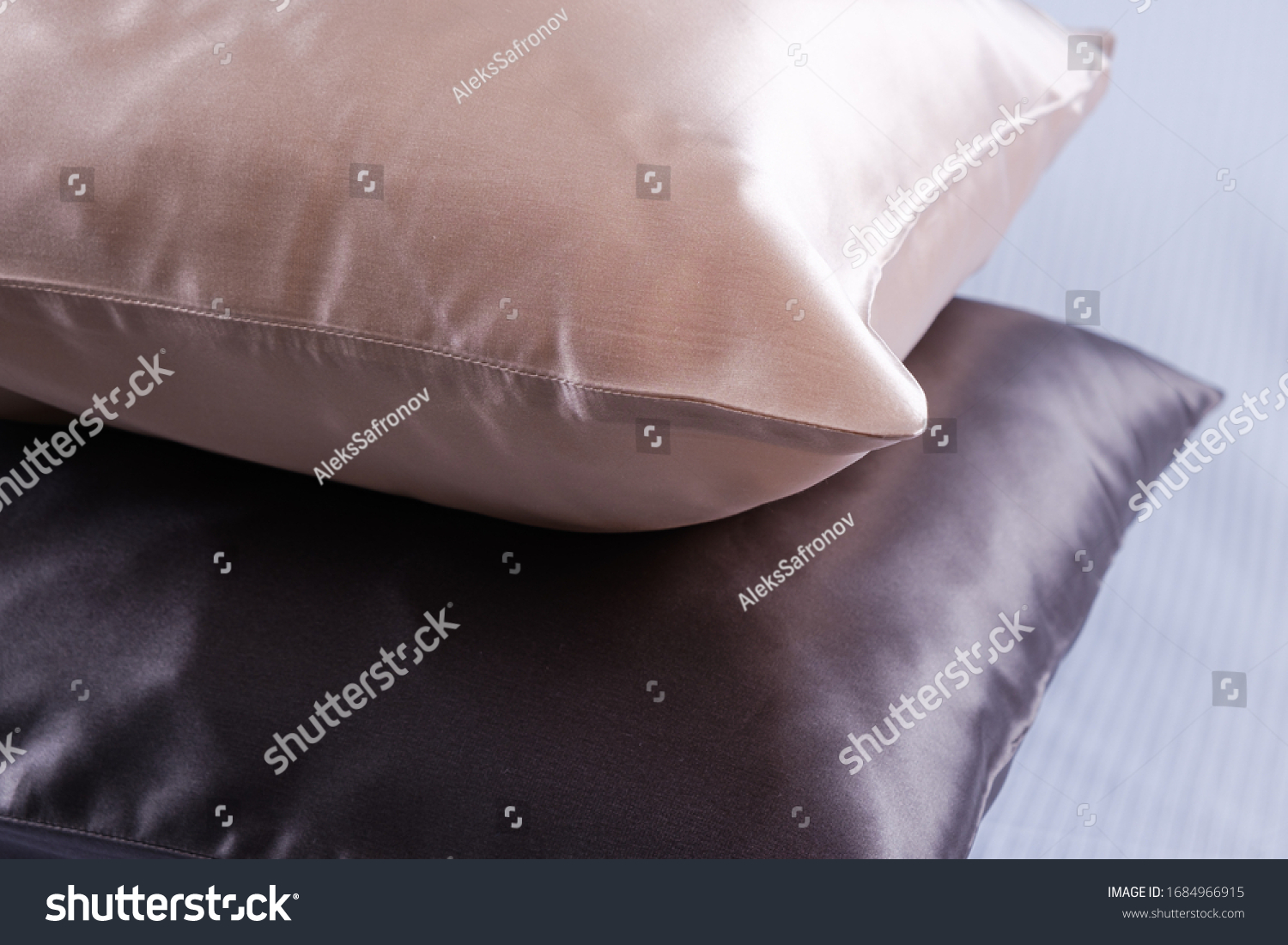 
pillows in silk pillowcases closeup #1684966915