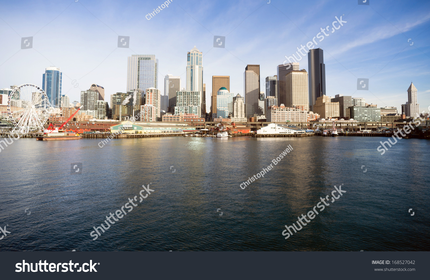Infrastructure, Buildings, and waterfront attractions Elliott Bay Seattle Downtown Skyline #168527042