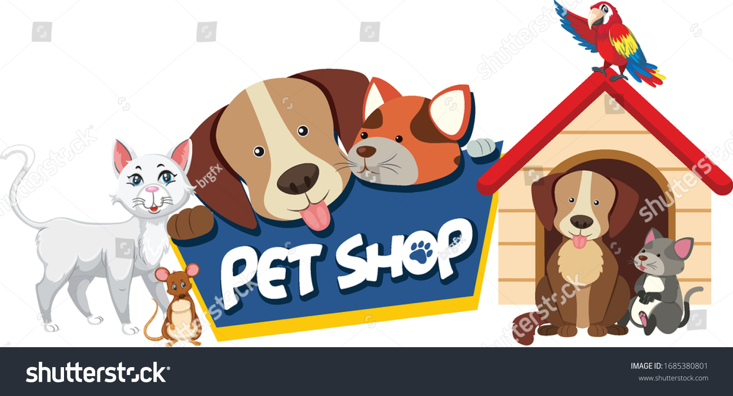 Font design for pet shop with many cute animals - Royalty Free Stock ...