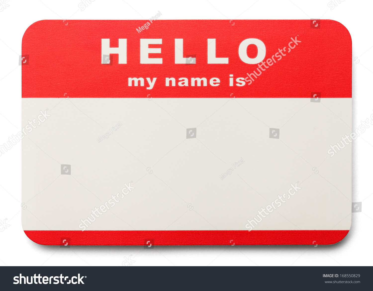 Red Hello My Name Is Tag with Copy Space, Isolated on White Background. #168550829