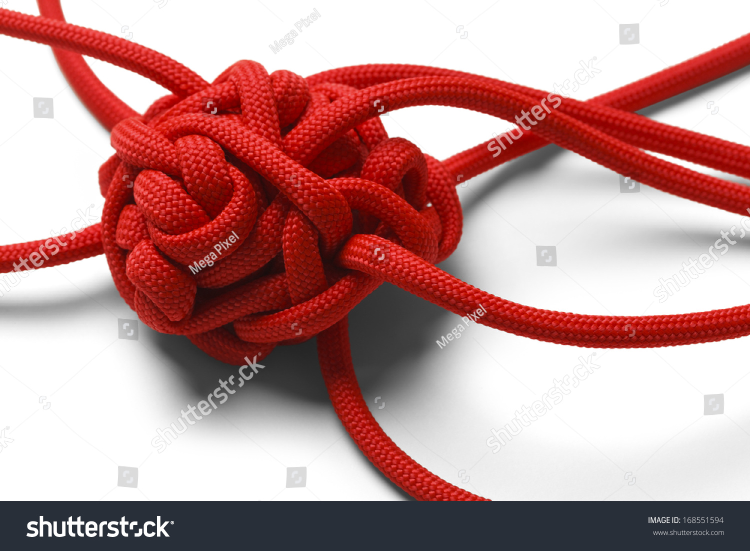 Red Rope in A Tangled Mess Isolated on White Background. #168551594