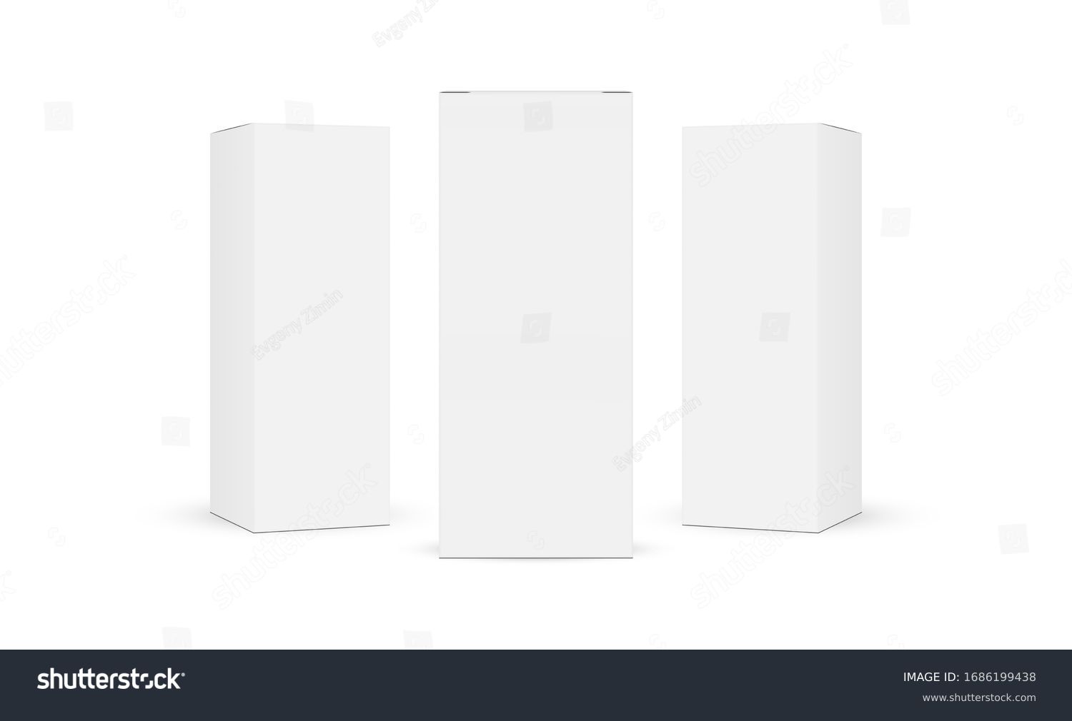 Three cardboard rectangular packaging boxes mockups isolated on white background. Vector illustration #1686199438