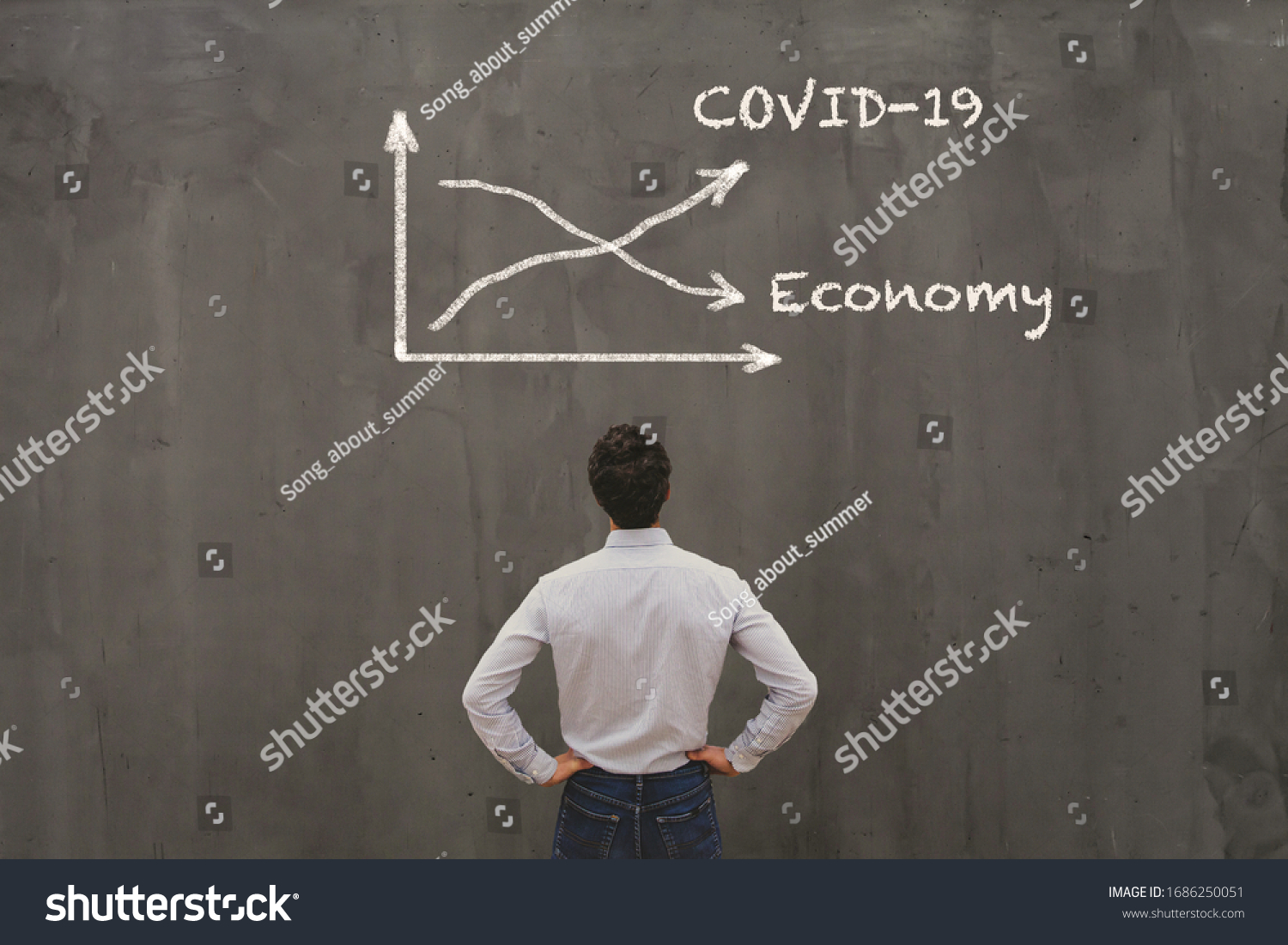 econimical crisis concept due to coronavirus COVID-19 spread in the world, virus curve up, economy down