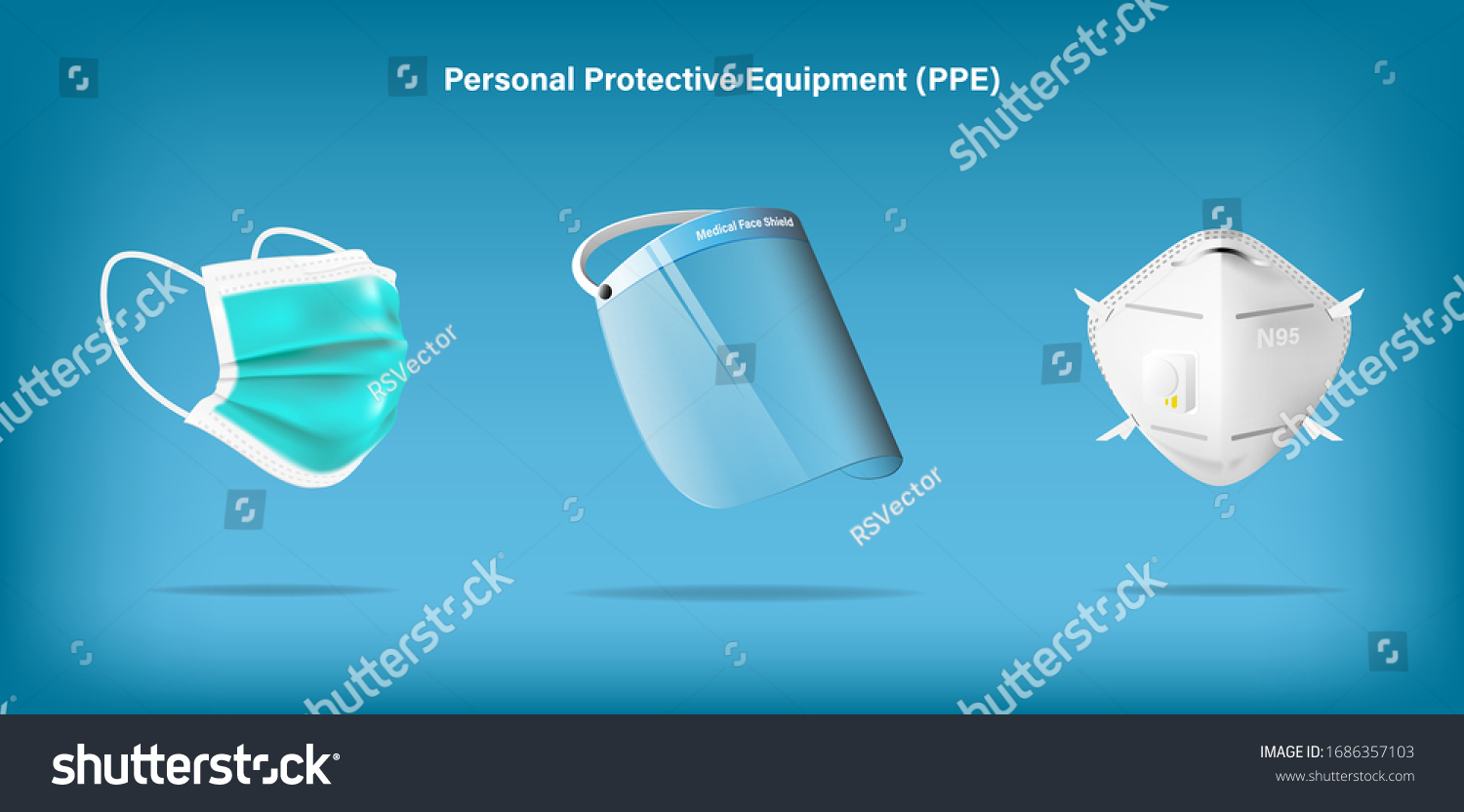 Isolated medical personal protective equipment on background. Pandemic covid-19 virus and protection coronavirus concept. Vector illustration design. #1686357103