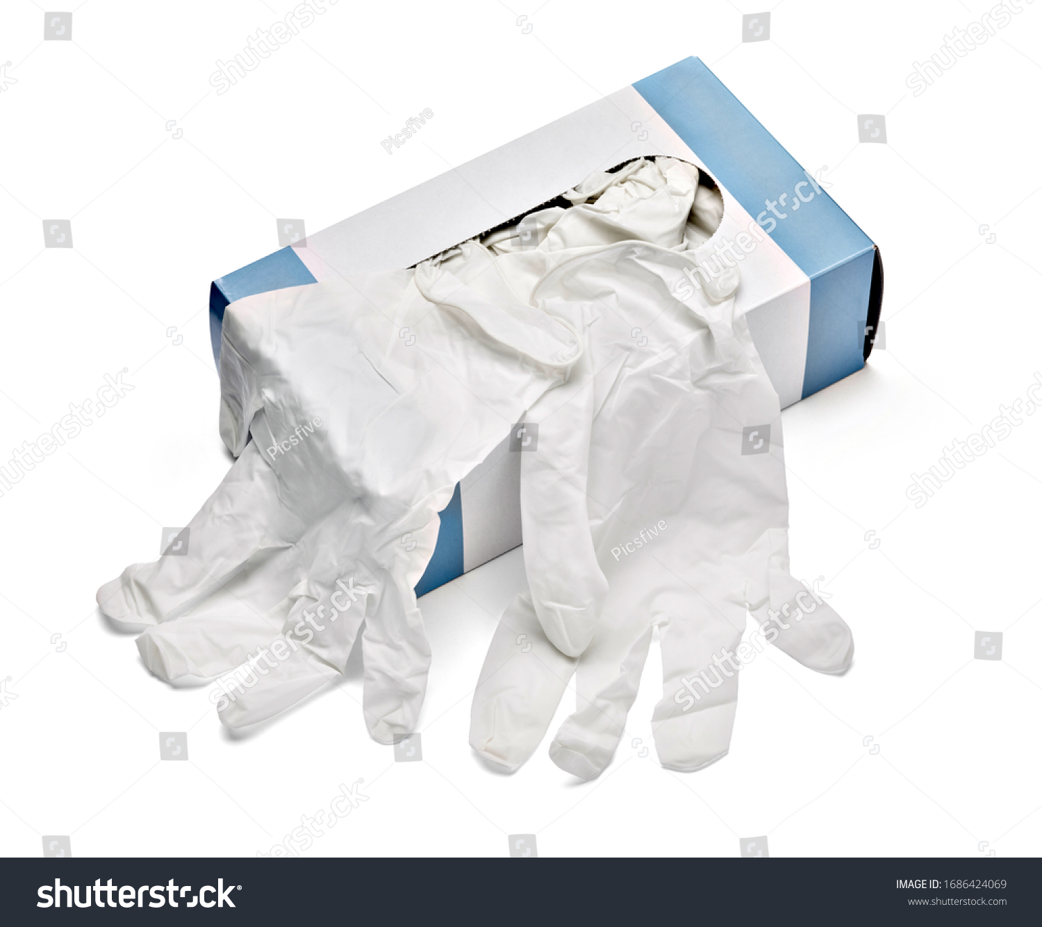close up of a box of white latex protective gloves on white background #1686424069